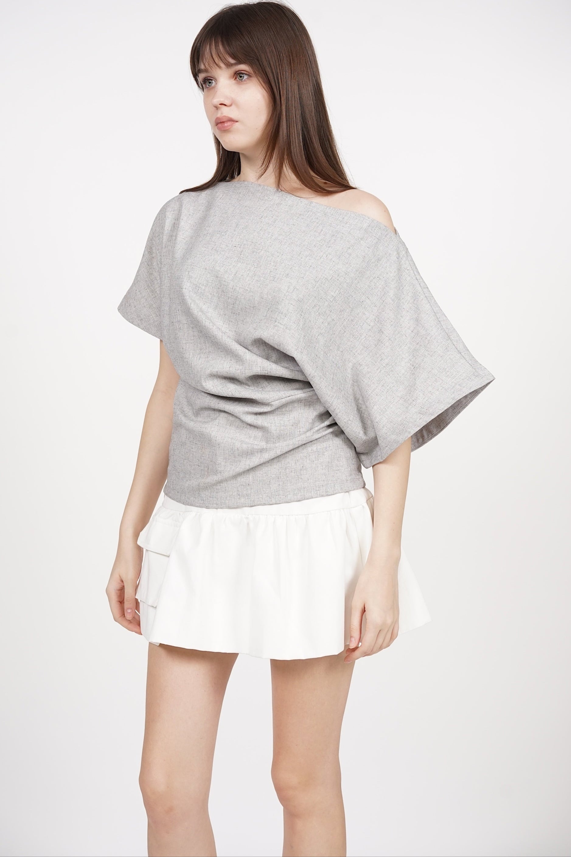 Asymmetrical Sleeve Top in Oat
