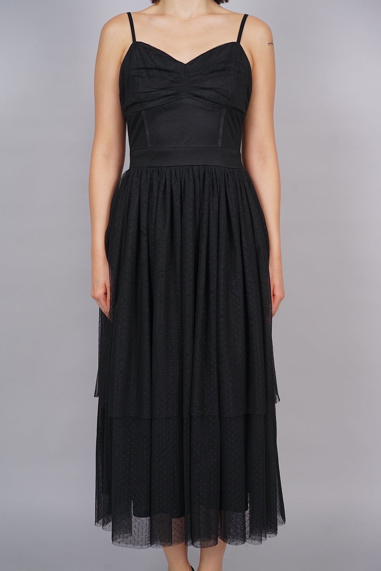 Sona Tulle Midi Dress in Black