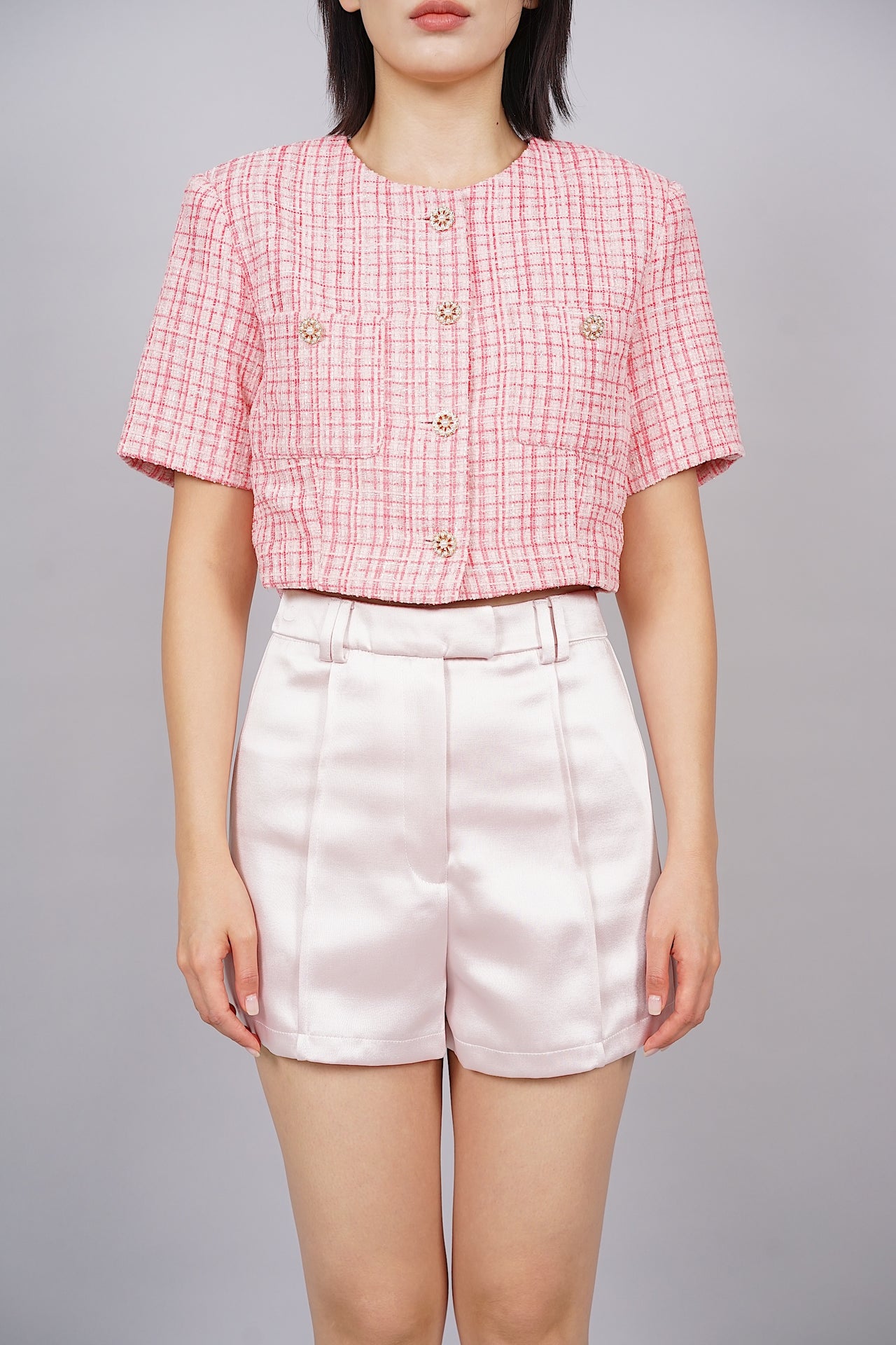 Odei Cropped Tweed Jacket in Pink