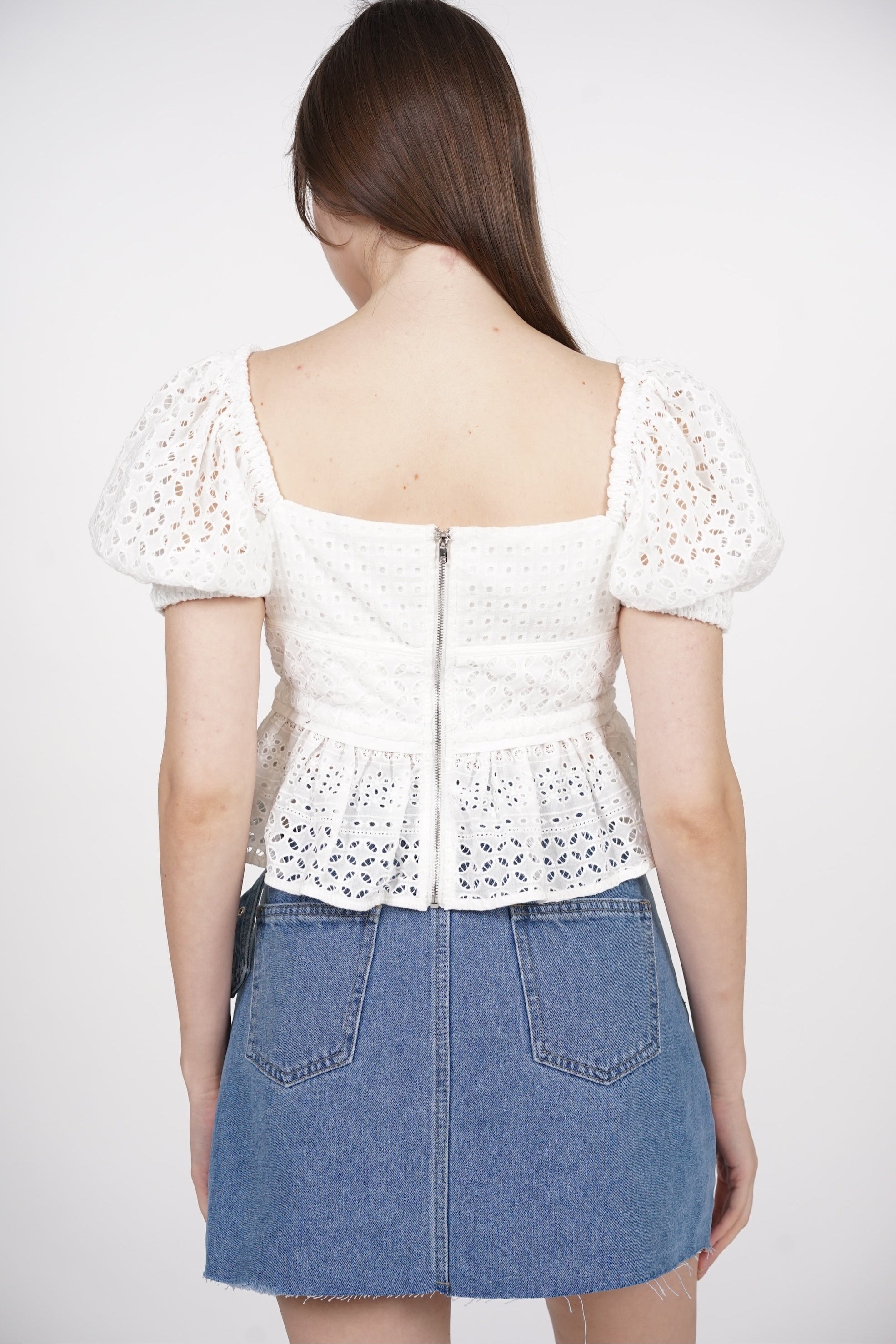 Puff Sleeve Eyelet Top in White