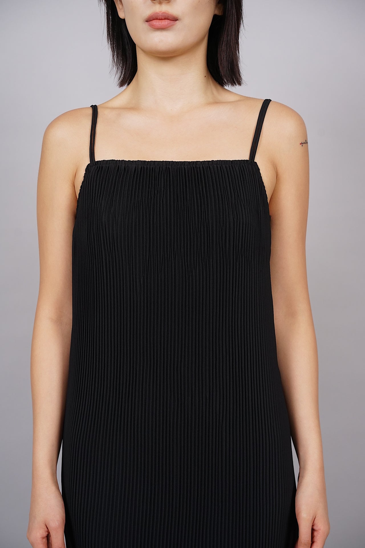 Strappy Pleated Midi Dress in Black - Arriving Soon