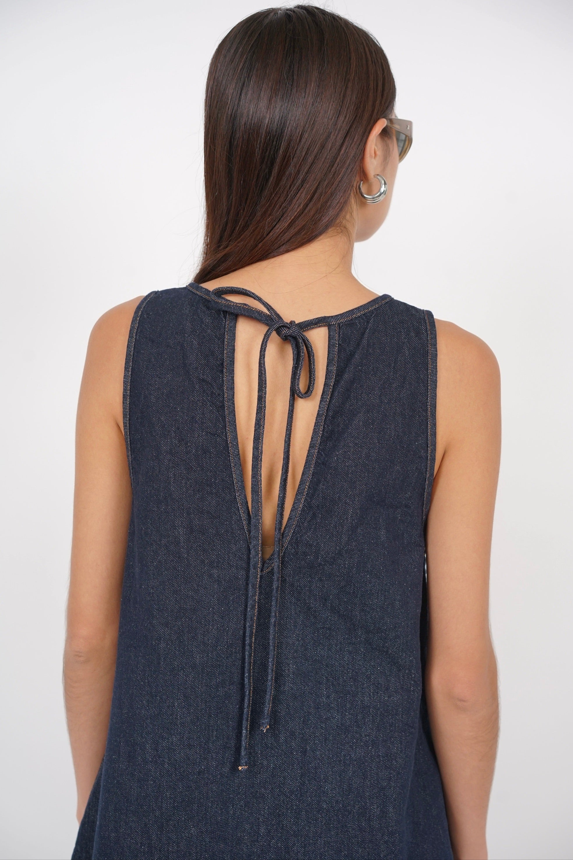 Sleeveless A-Line Flare Dress in Denim Blue
