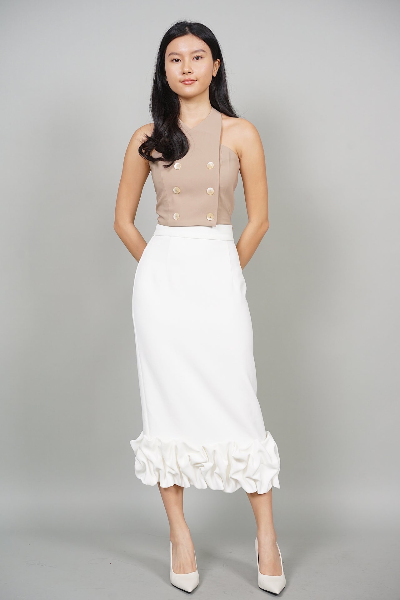 Makayla Ruffled Hem Skirt in White