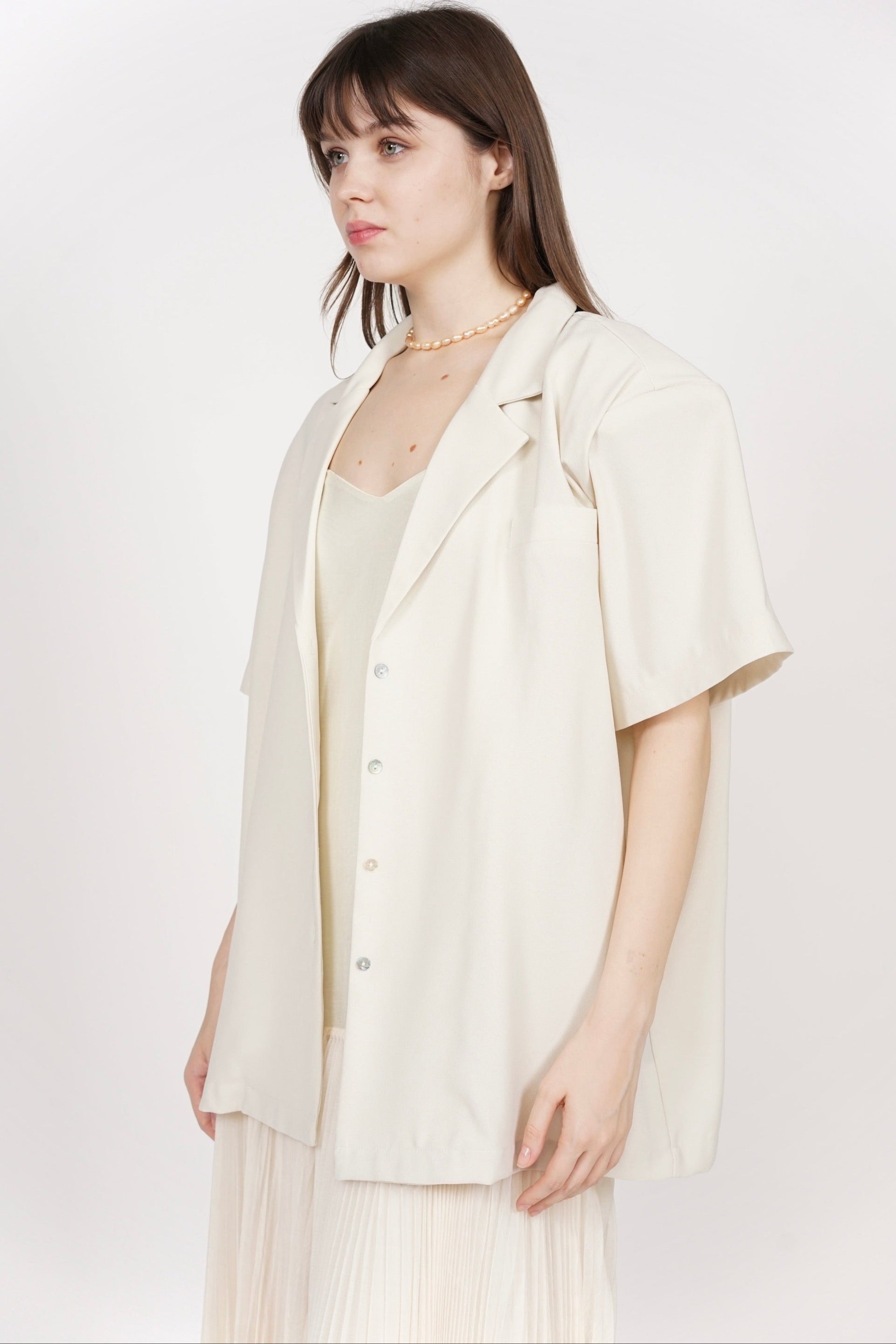 Relaxed Oversized Button Top in Ecru