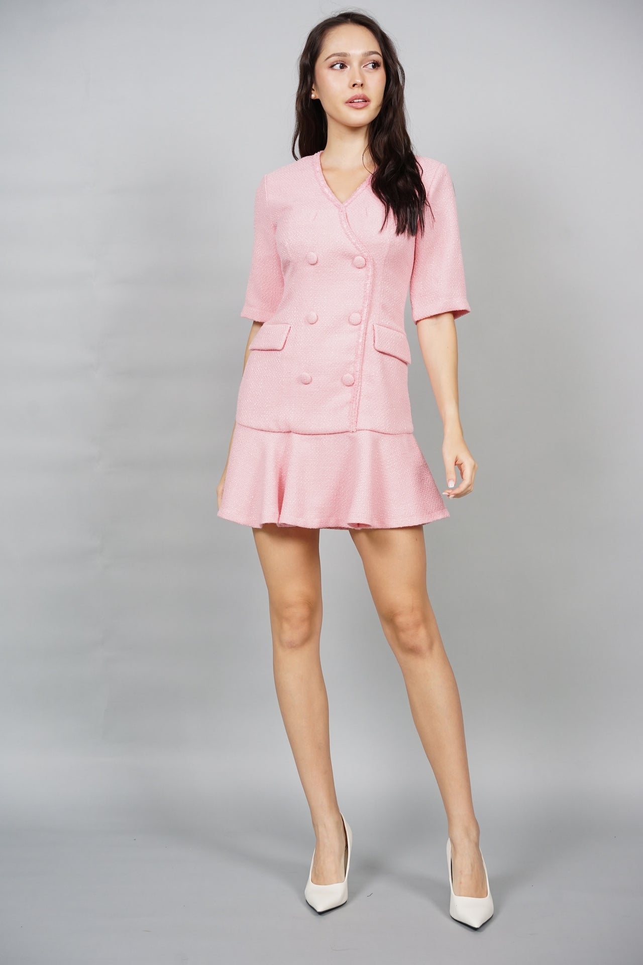 Blaire Tweed Dress in Pink