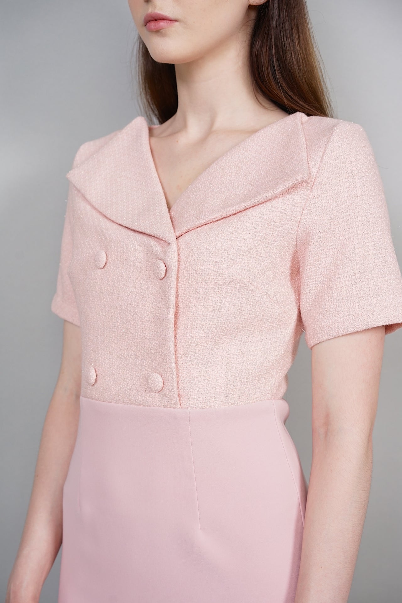 Jaendry Midi Tweed Dress in Light Pink
