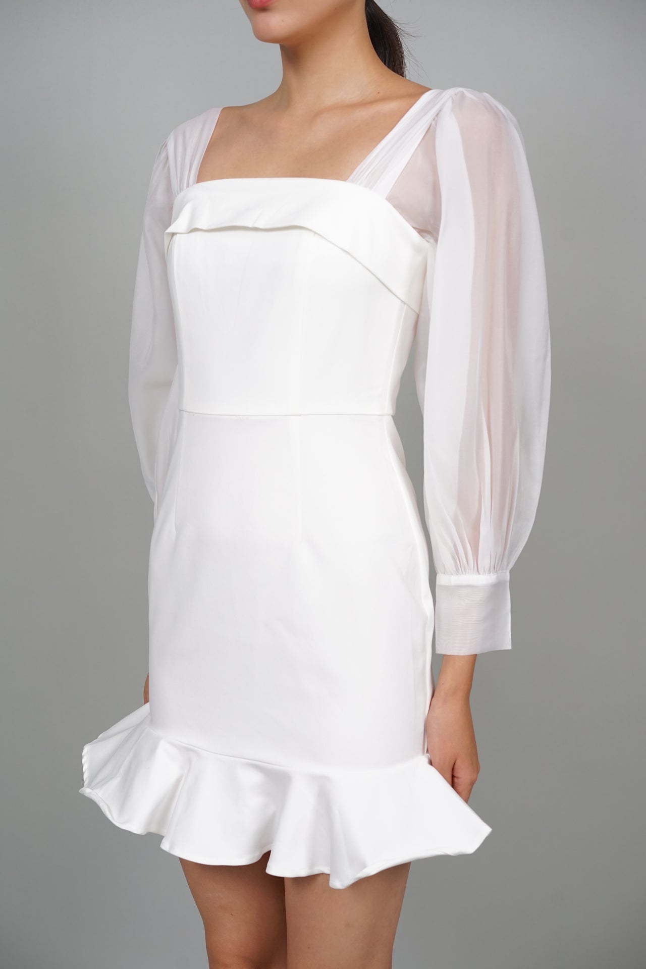 Lainey Ruffled Hem Dress in White