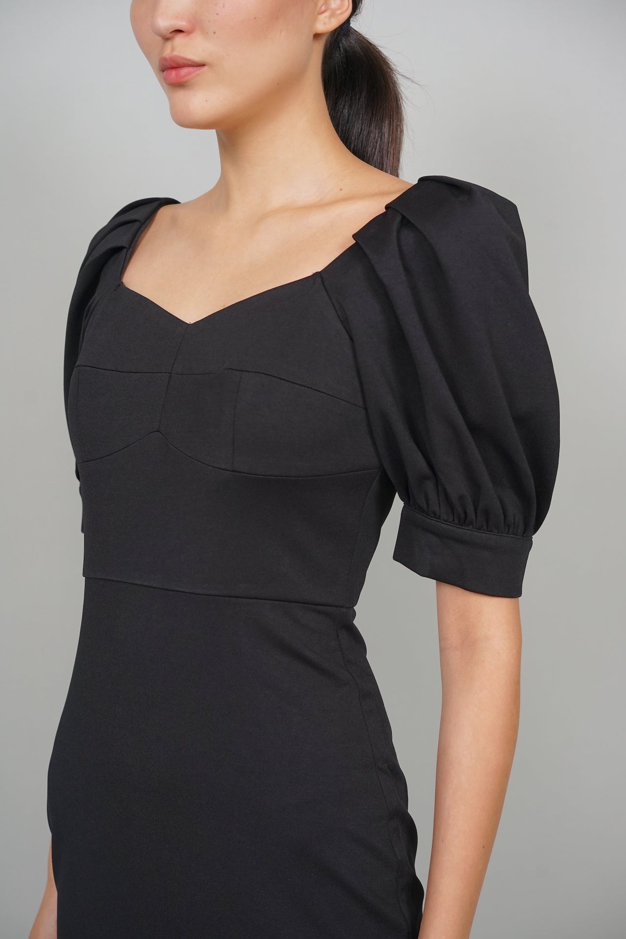 Trina Pleated Midi Dress in Black