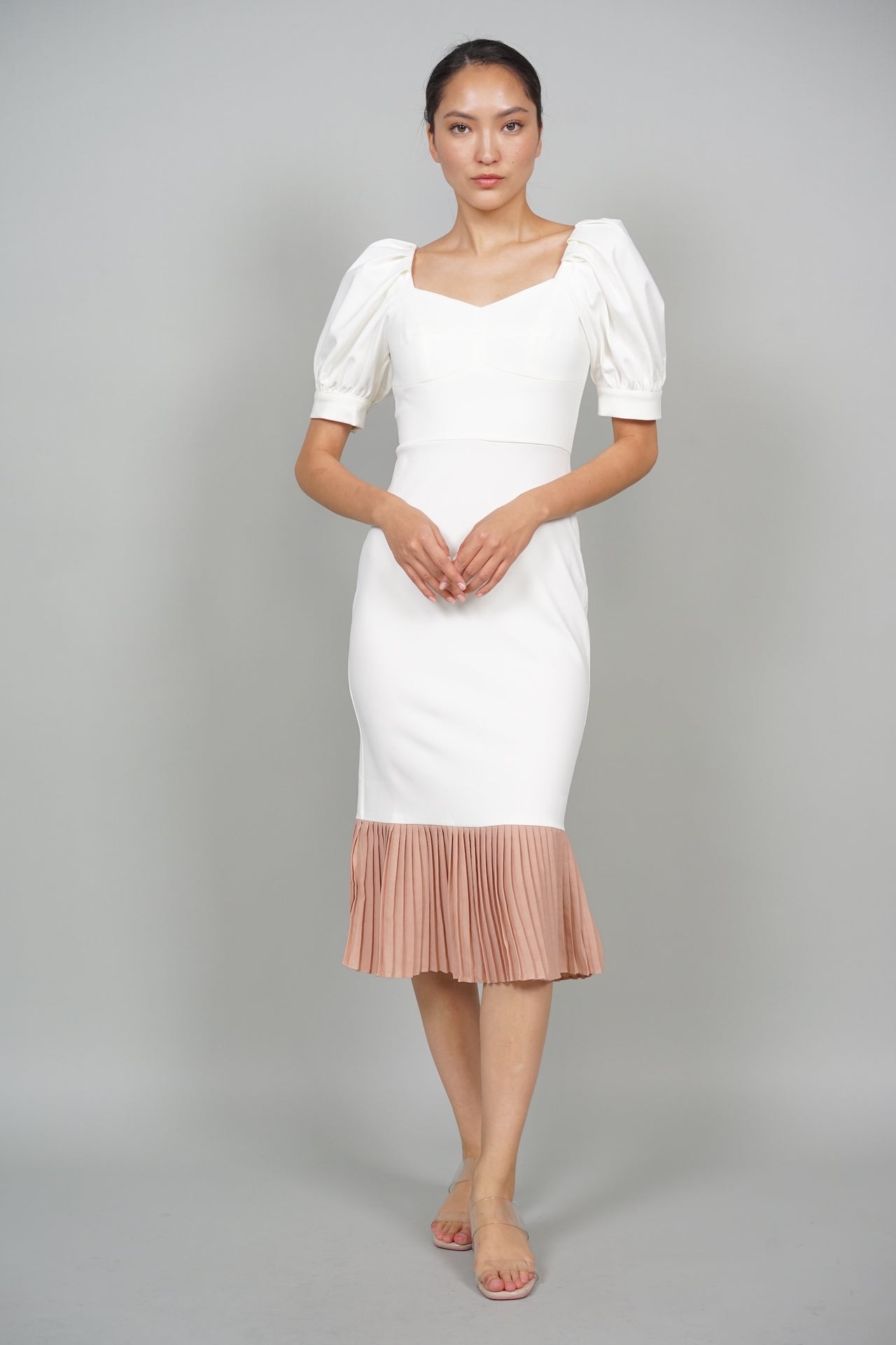 Trina Pleated Midi Dress in White
