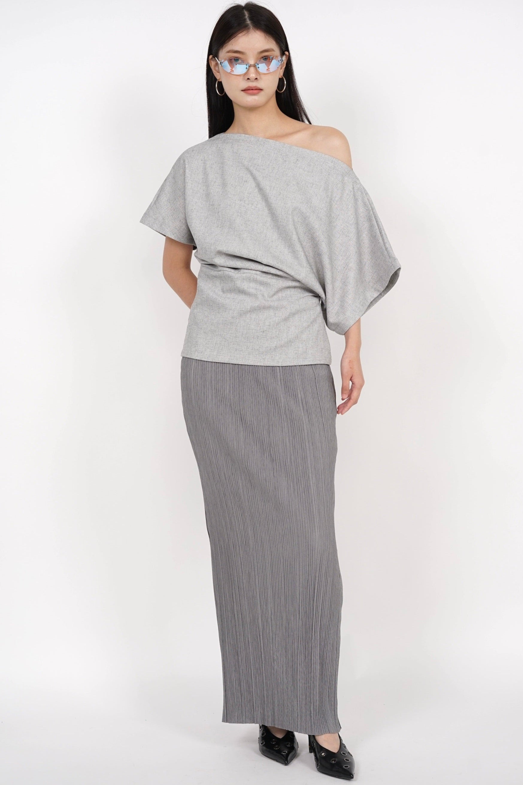 Asymmetrical Sleeve Top in Oat