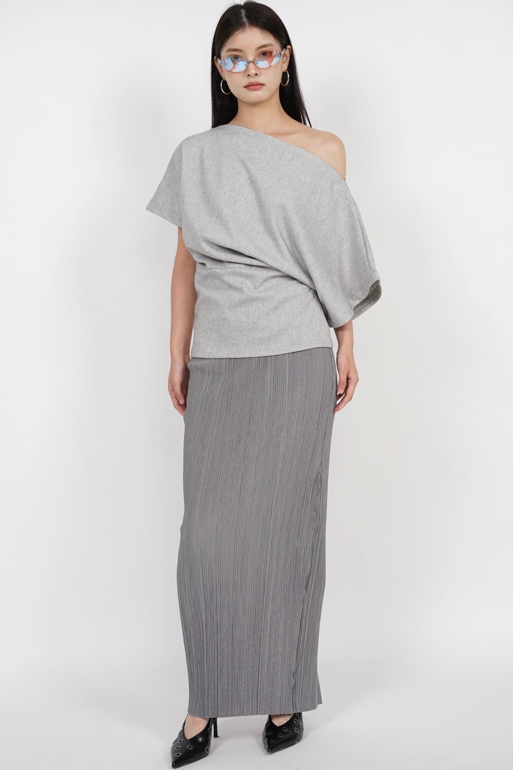 Asymmetrical Sleeve Top in Oat