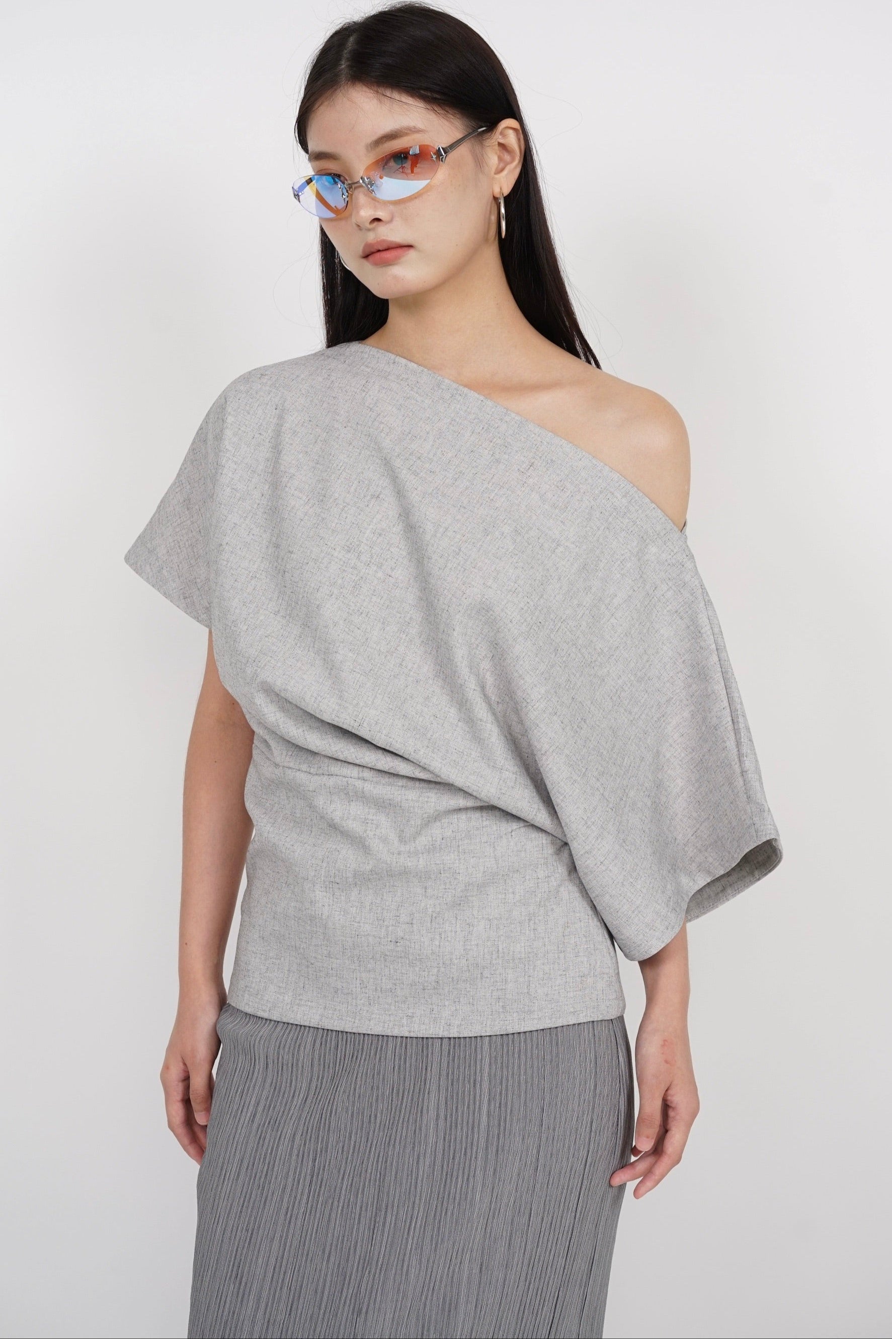 Asymmetrical Sleeve Top in Oat