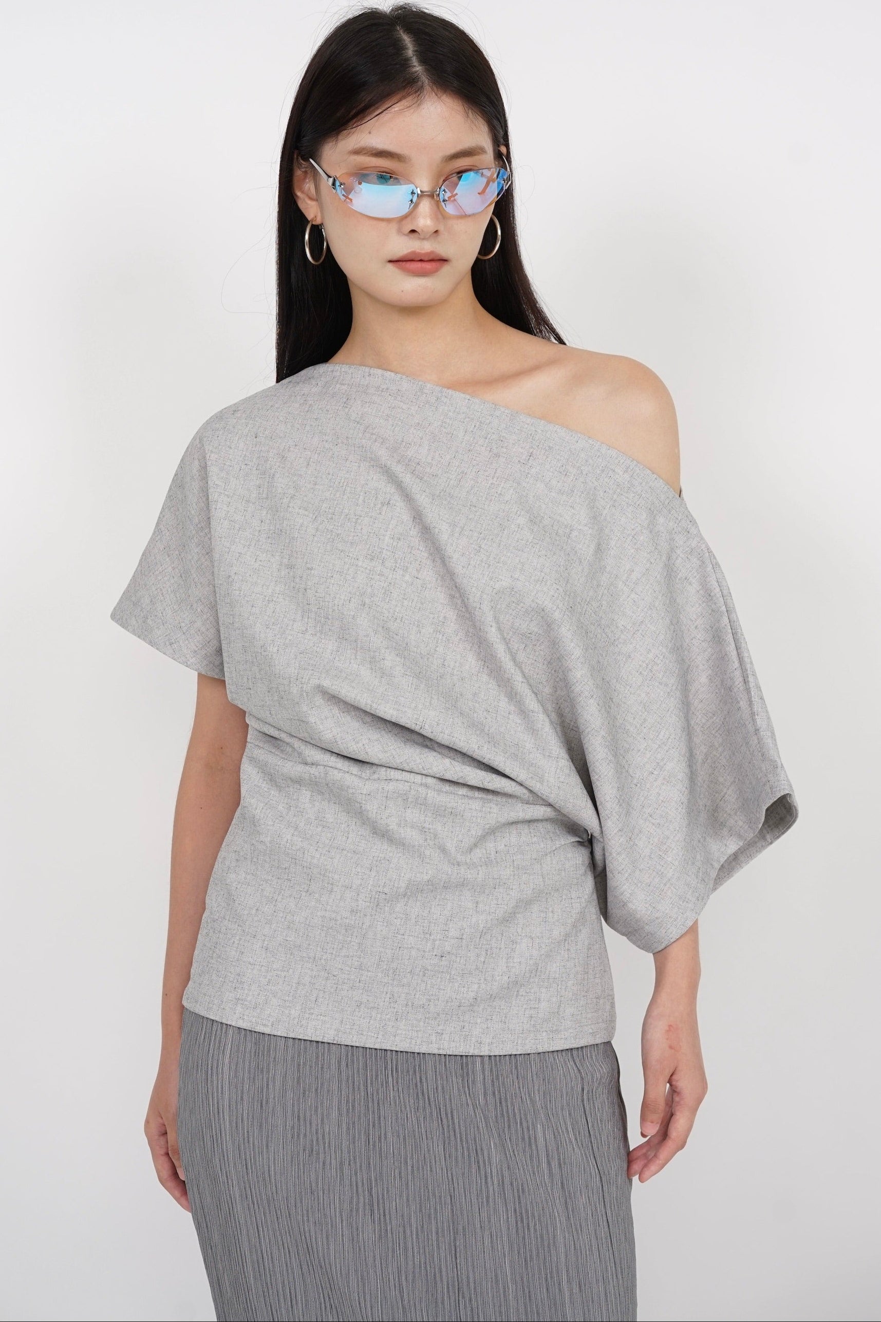 Asymmetrical Sleeve Top in Oat