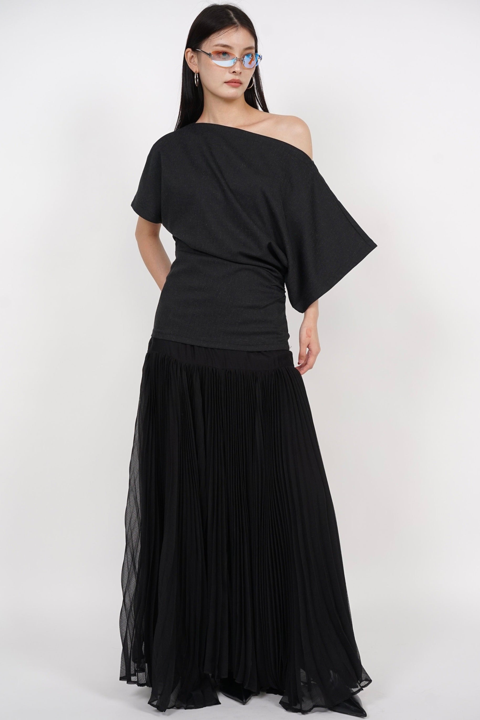 Asymmetrical Sleeve Top in Charcoal
