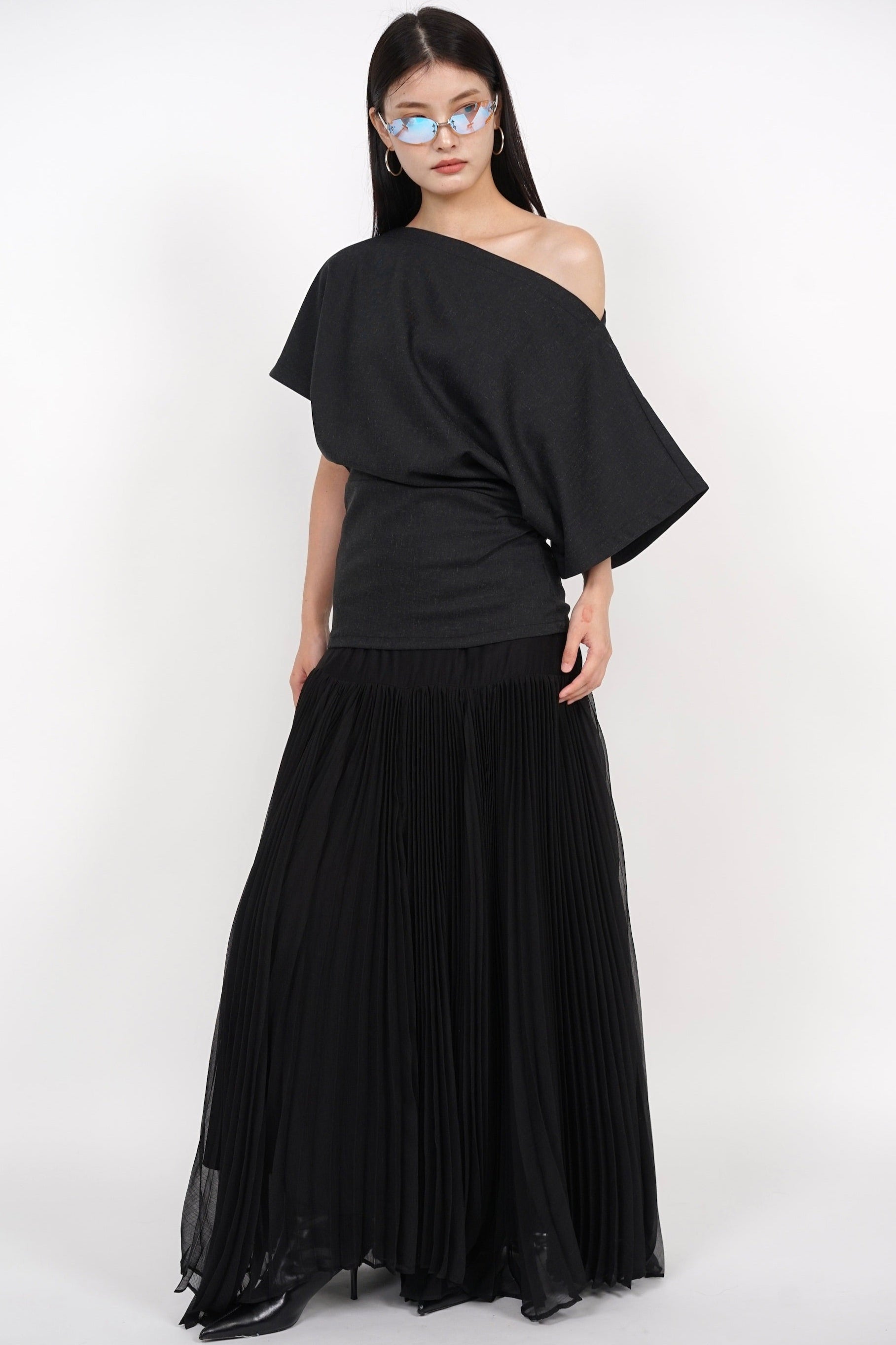 Asymmetrical Sleeve Top in Charcoal