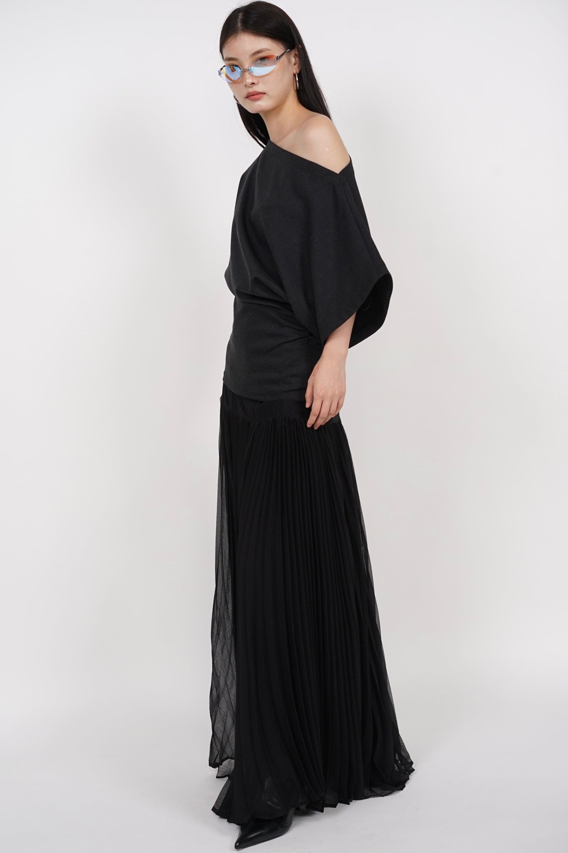Asymmetrical Sleeve Top in Charcoal