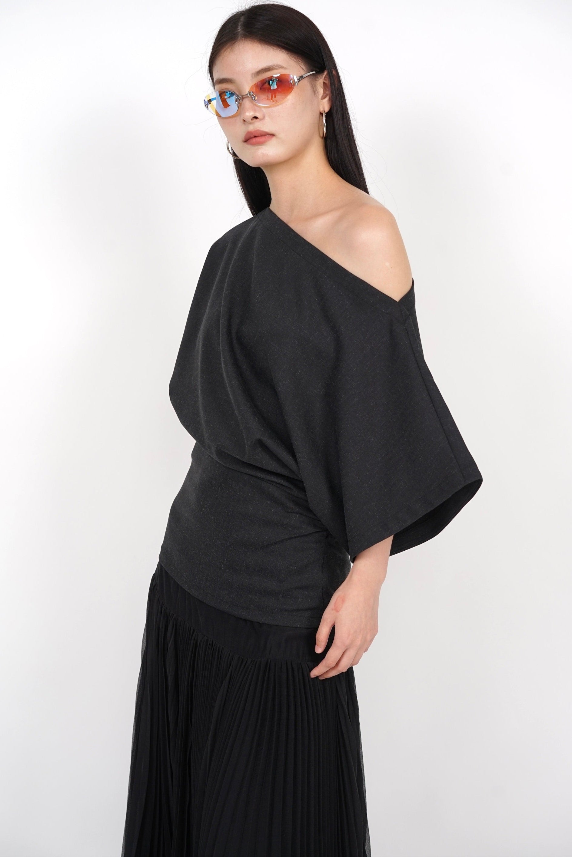 Asymmetrical Sleeve Top in Charcoal