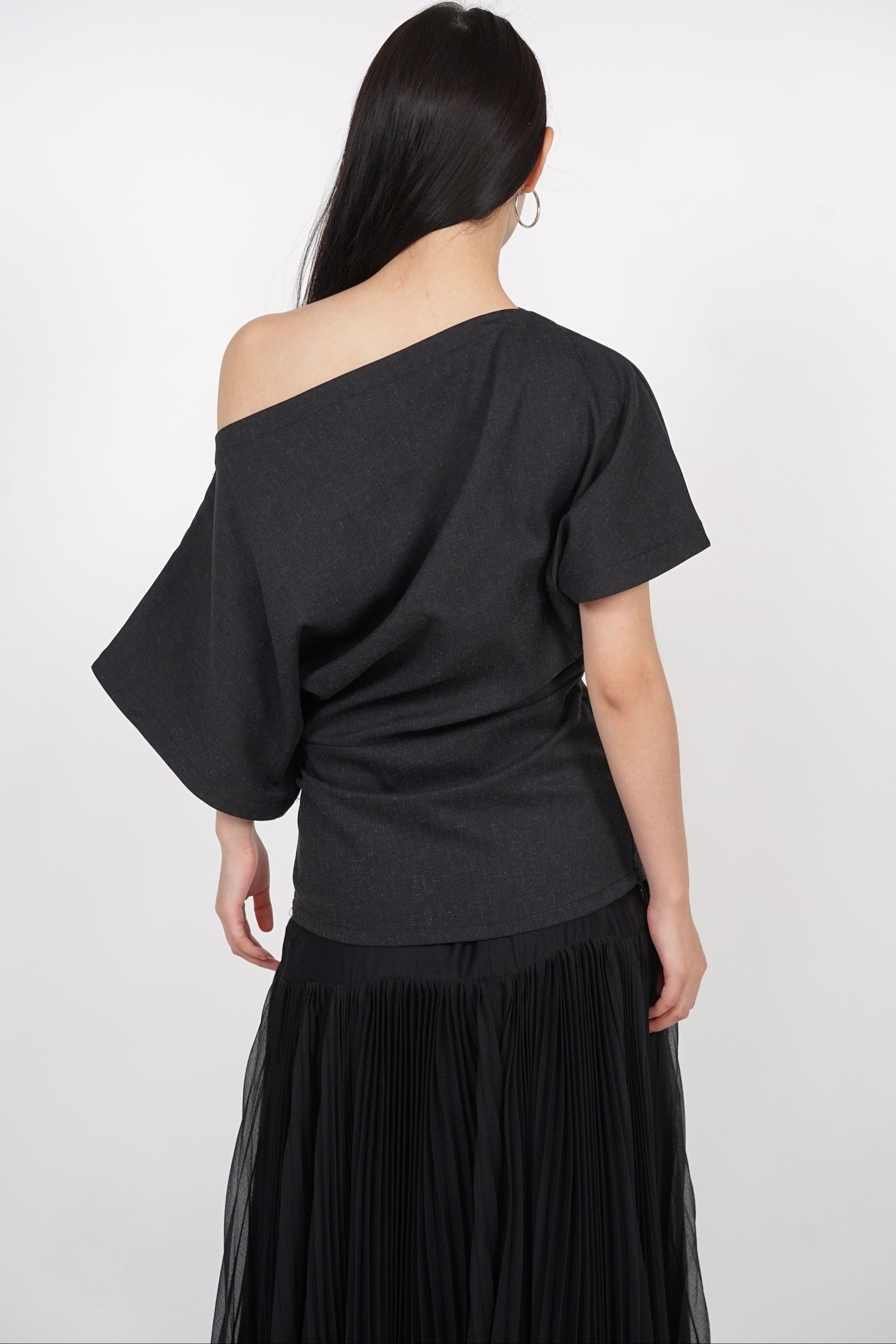 Asymmetrical Sleeve Top in Charcoal