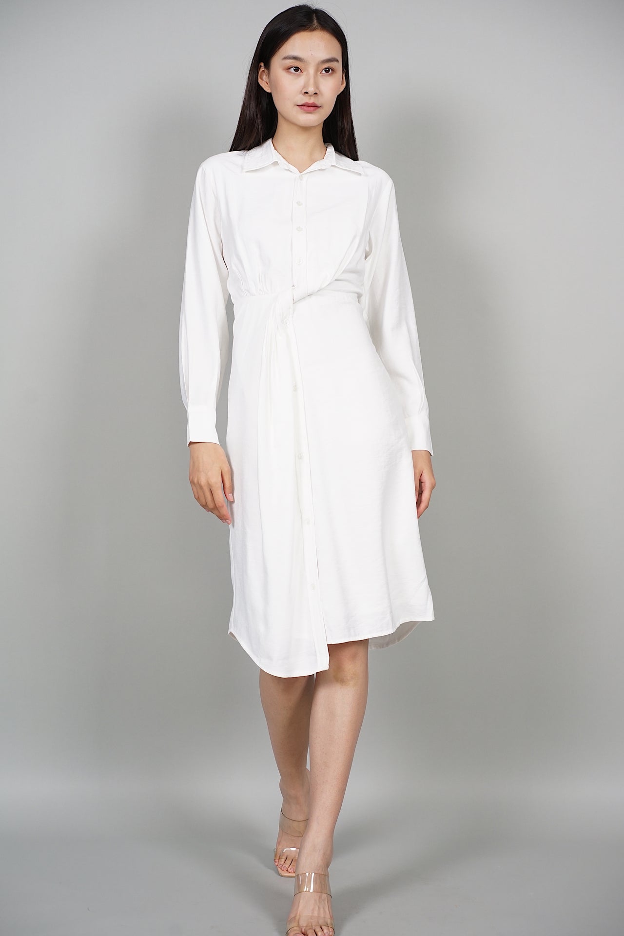 Paola Collared Knot Dress in White