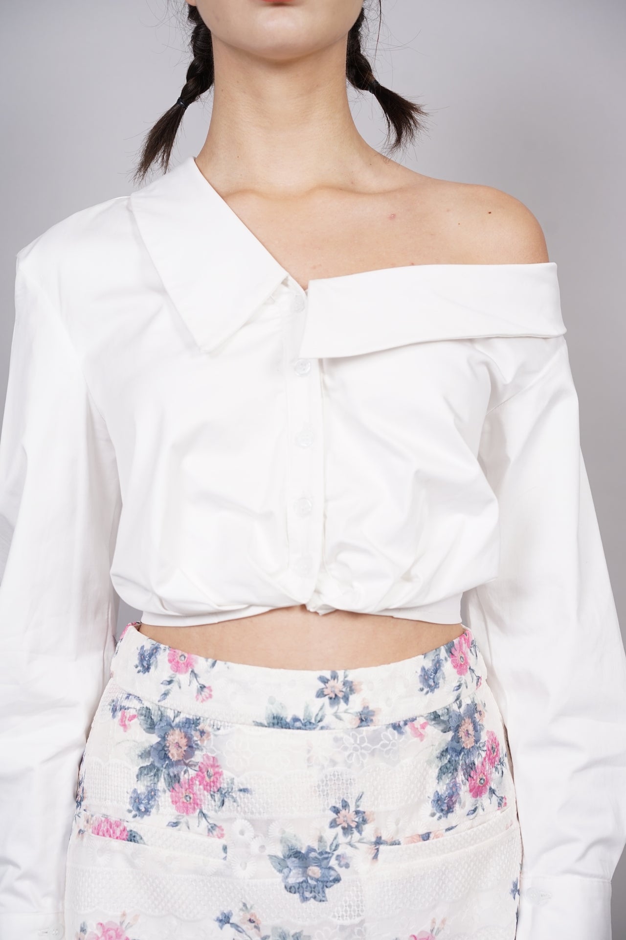 Asymmetrical Cropped Shirt in White - Arriving Soon