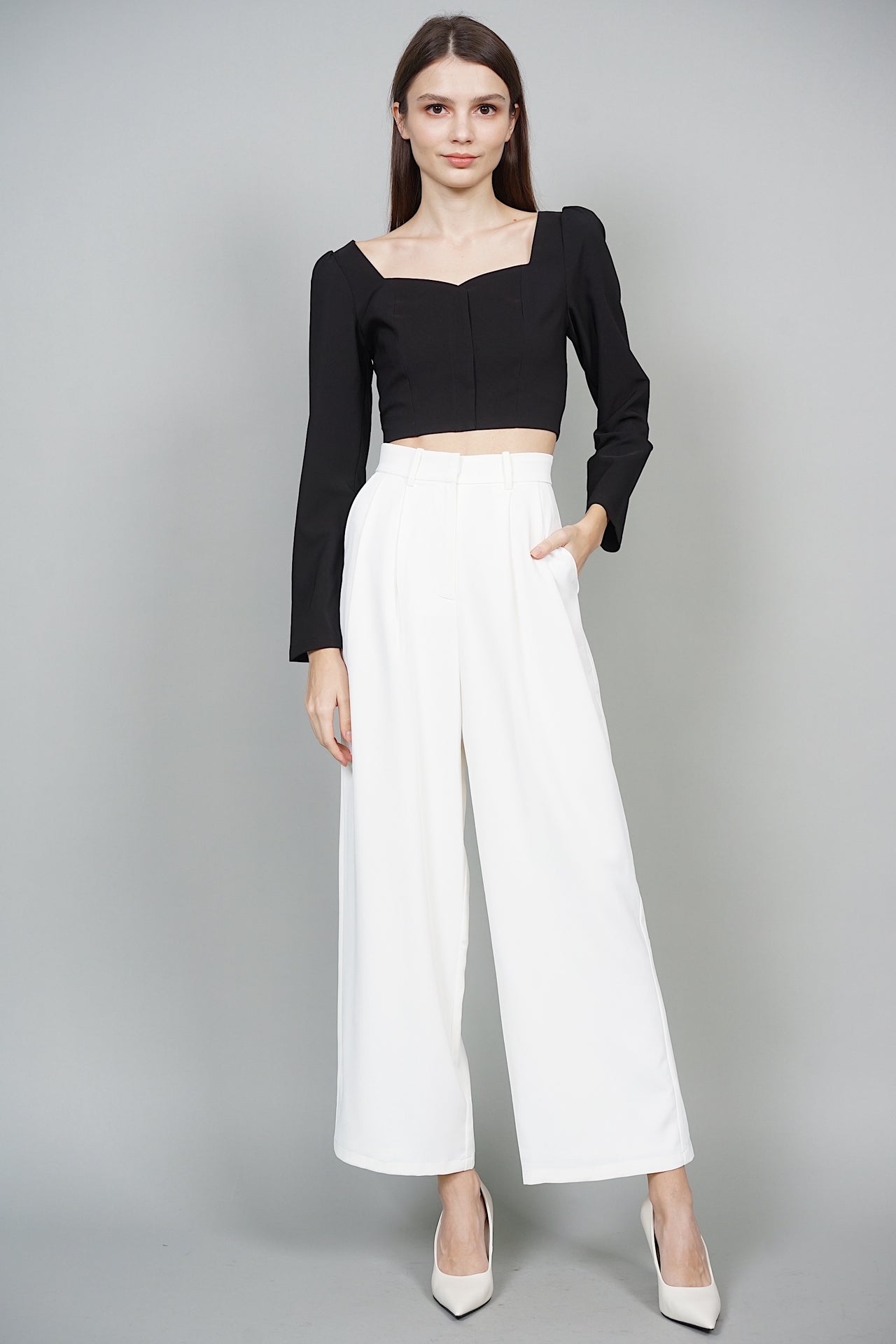 Faith Wide Leg Tailored Pants in White