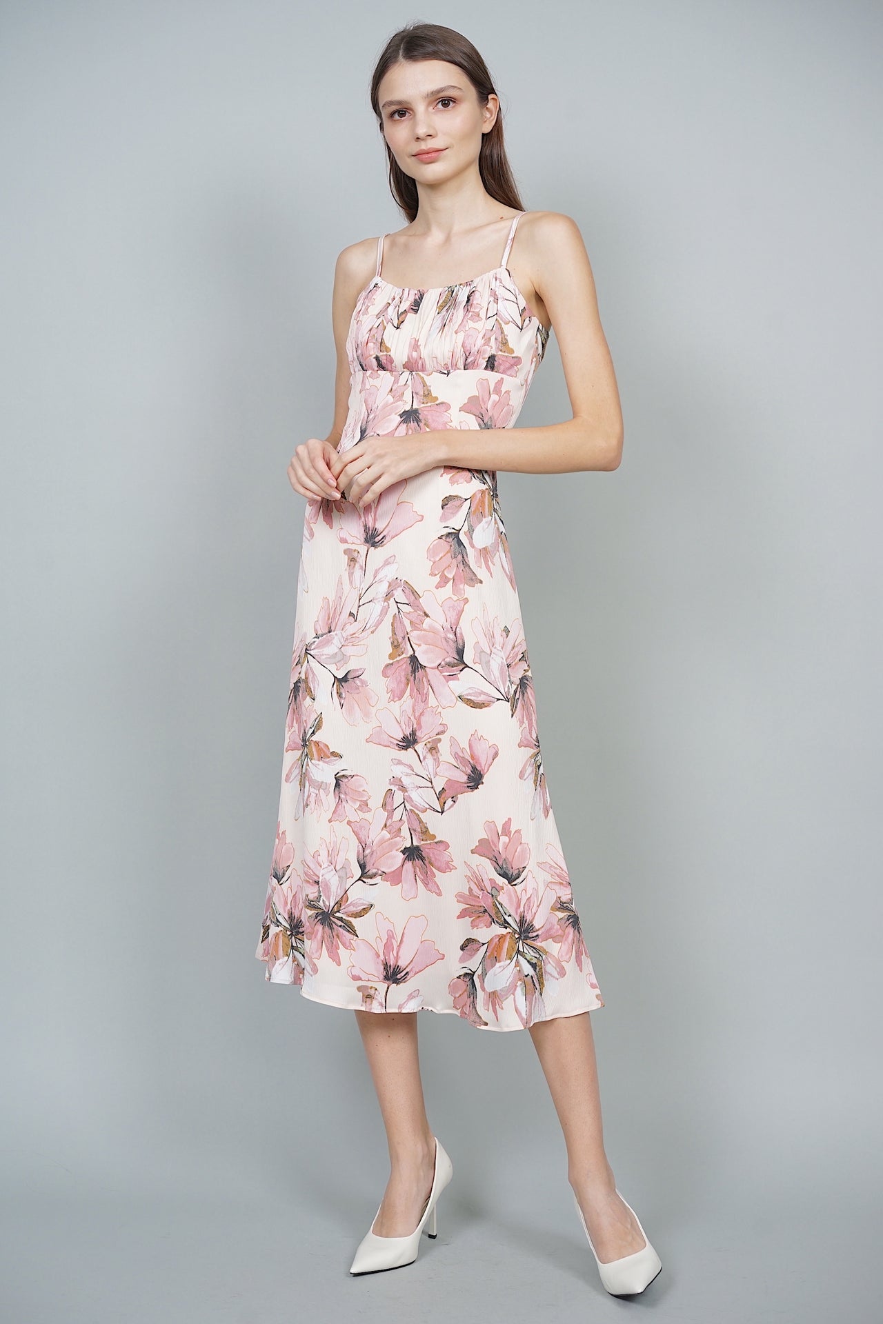 Catalina Midi Dress in Light Pink Floral