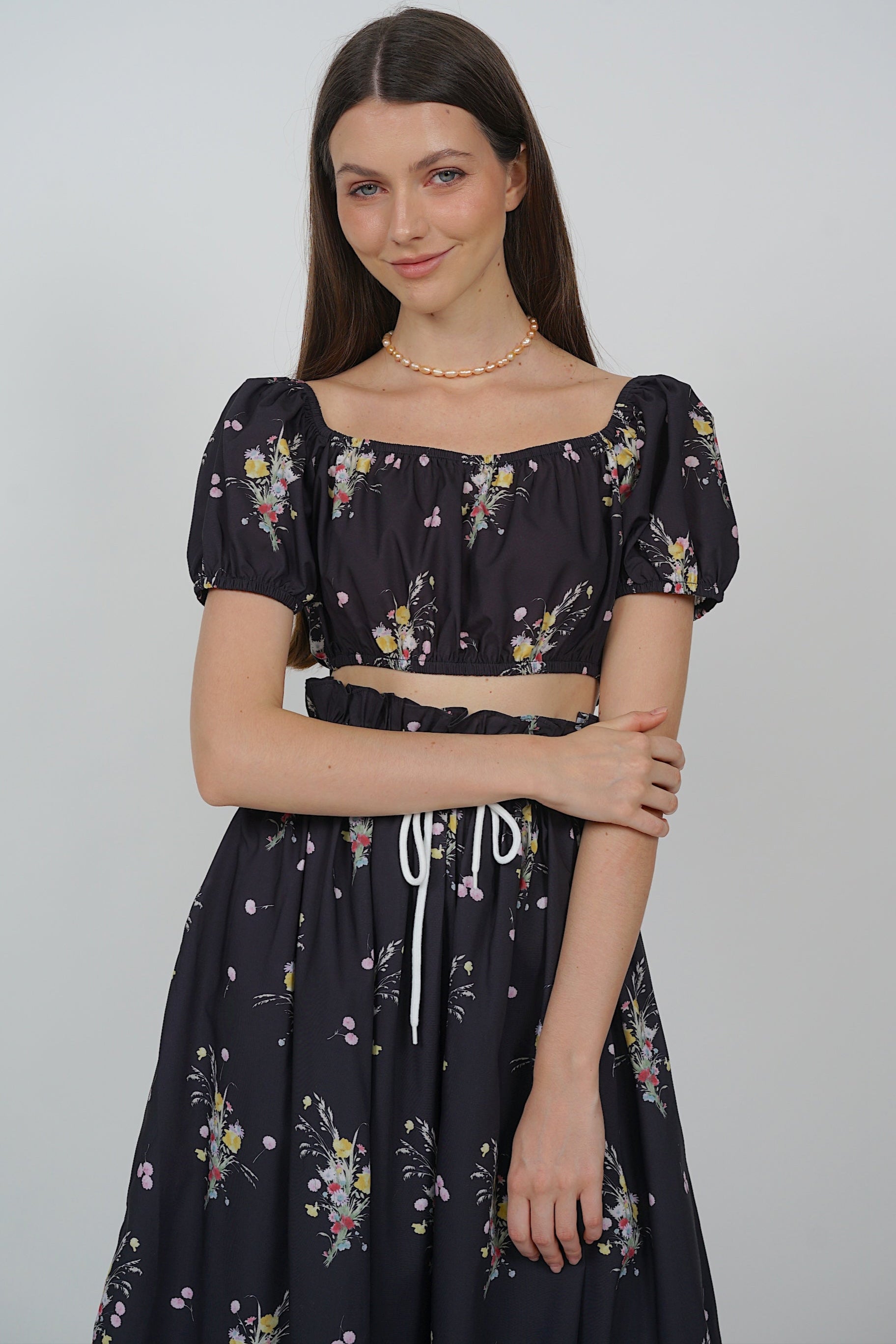 Reversible Crop Top in Black Floral