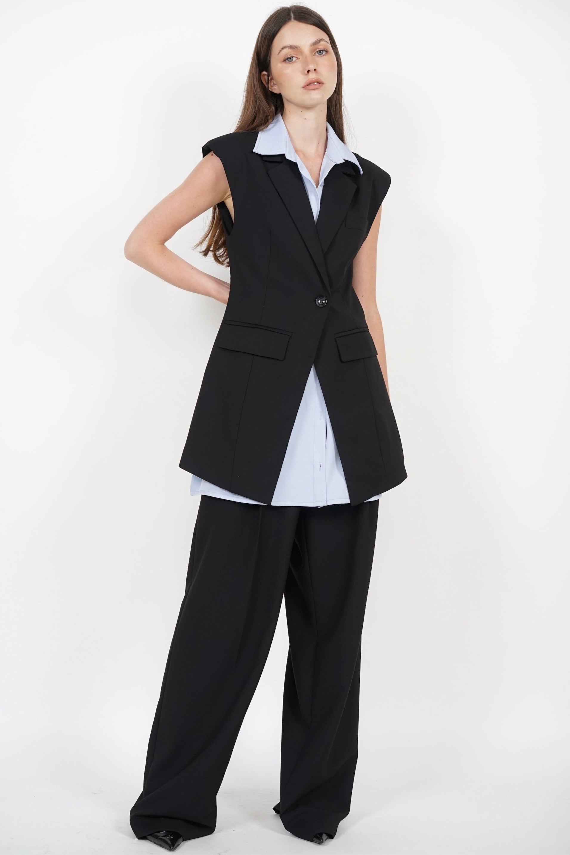 Layered Vest Top in Black Blue