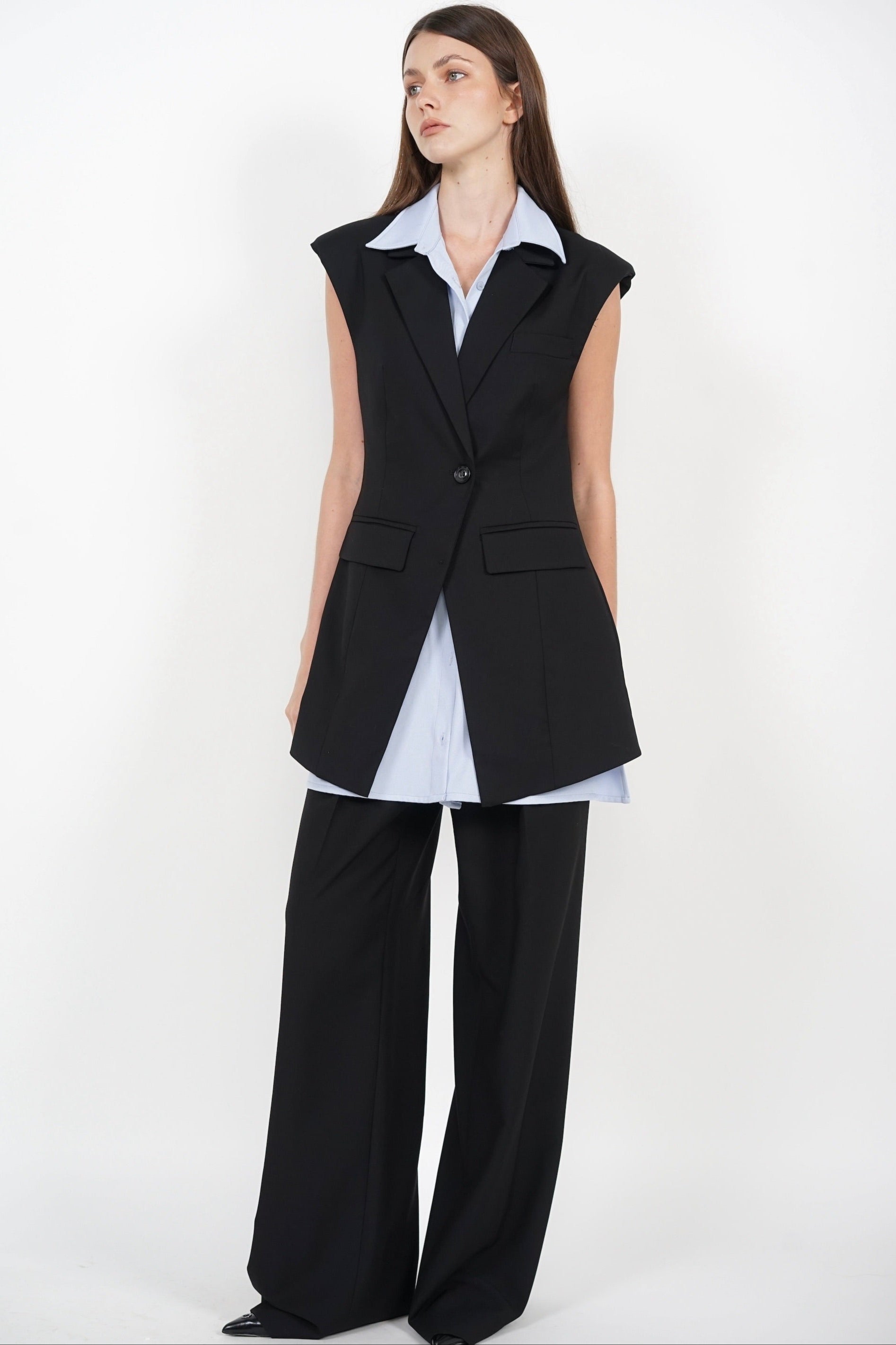Layered Vest Top in Black Blue