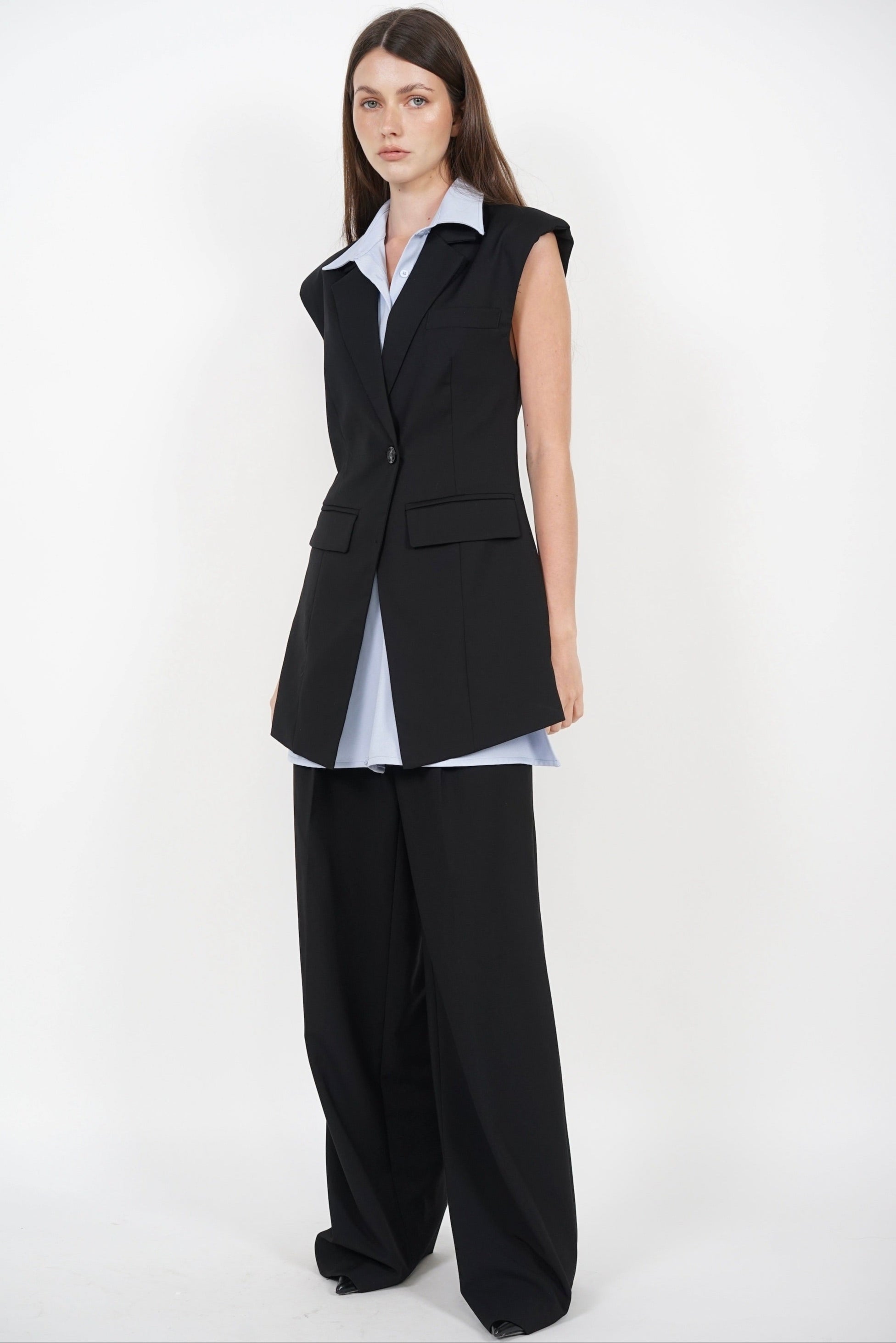 Layered Vest Top in Black Blue