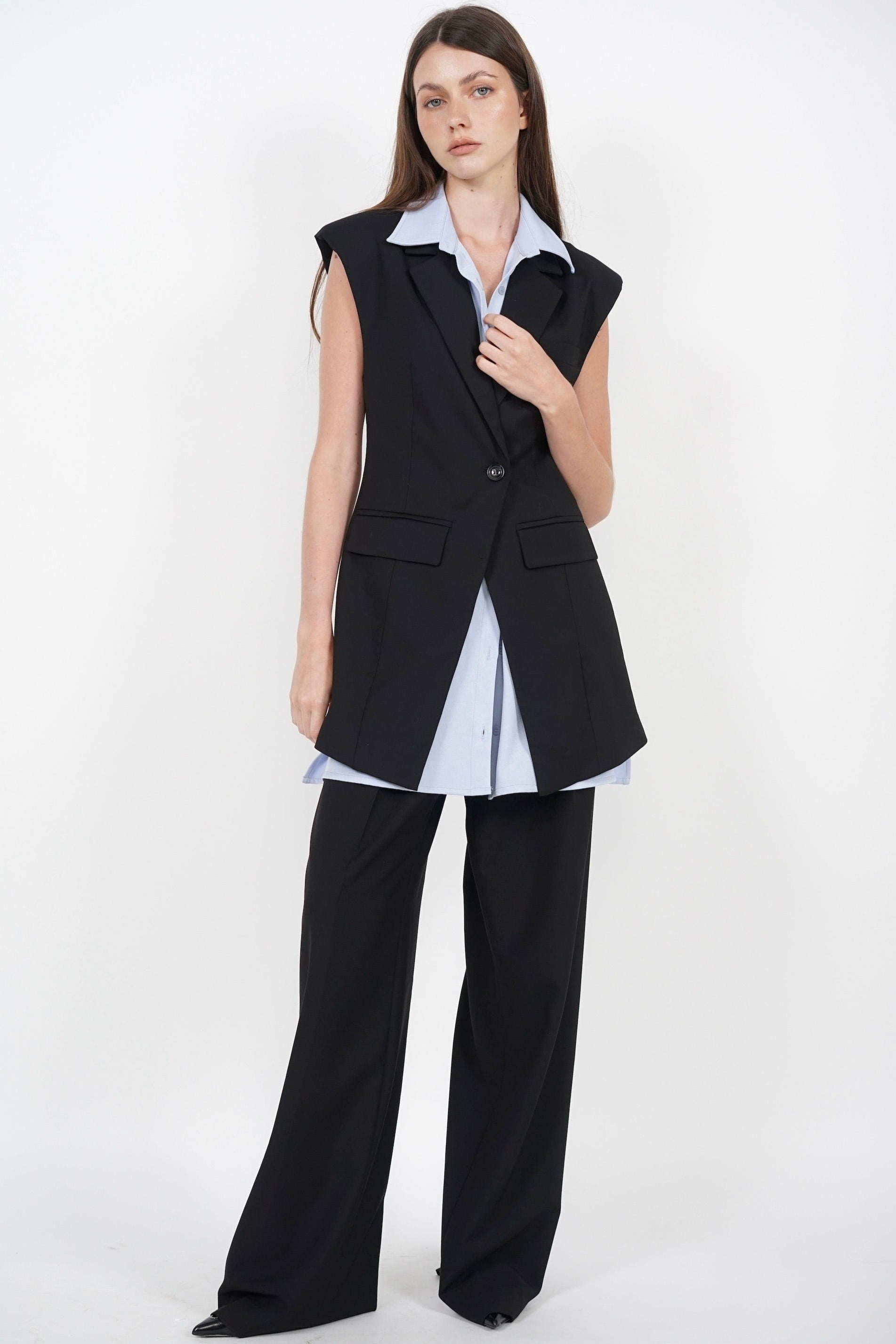 Layered Vest Top in Black Blue