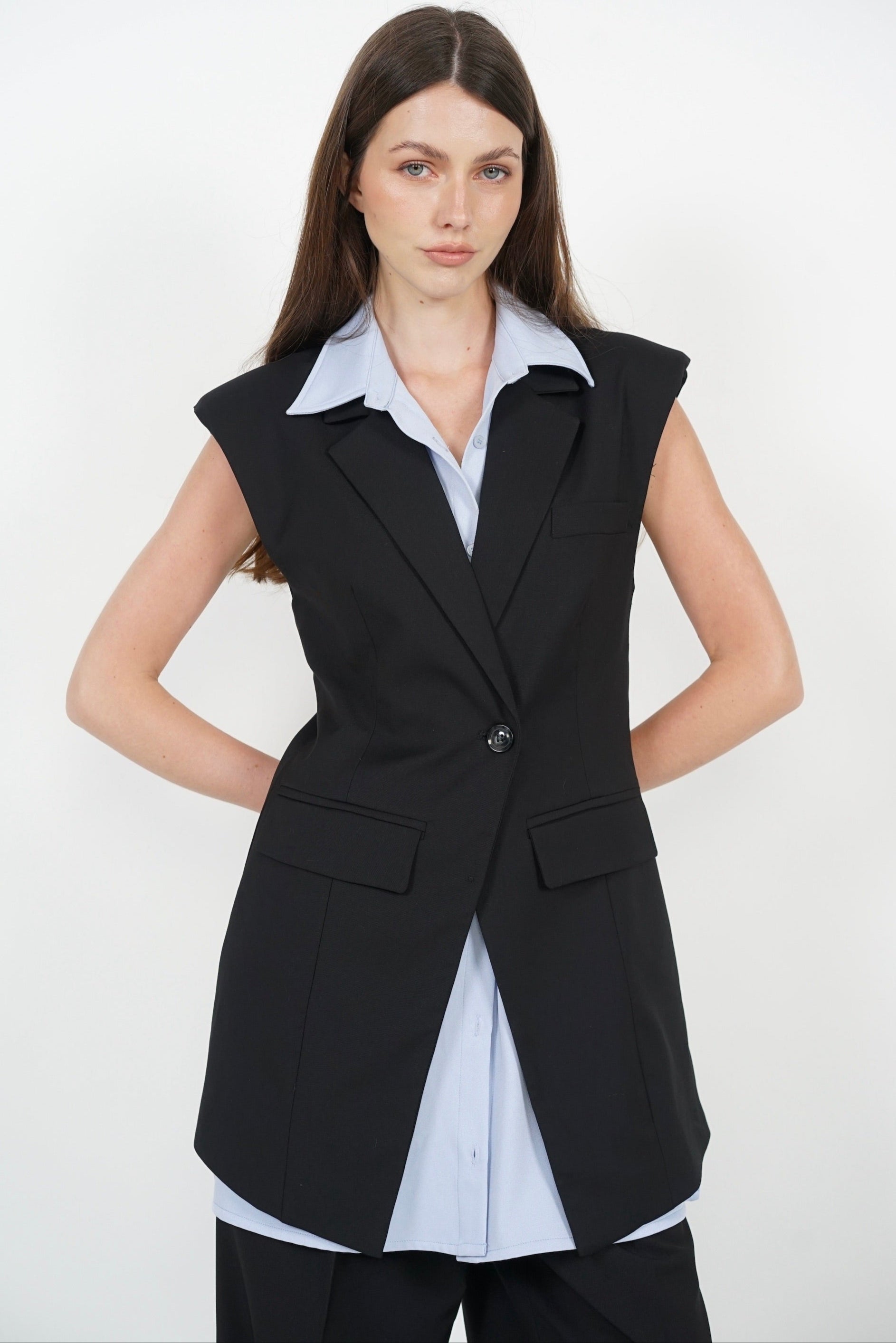 Layered Vest Top in Black Blue