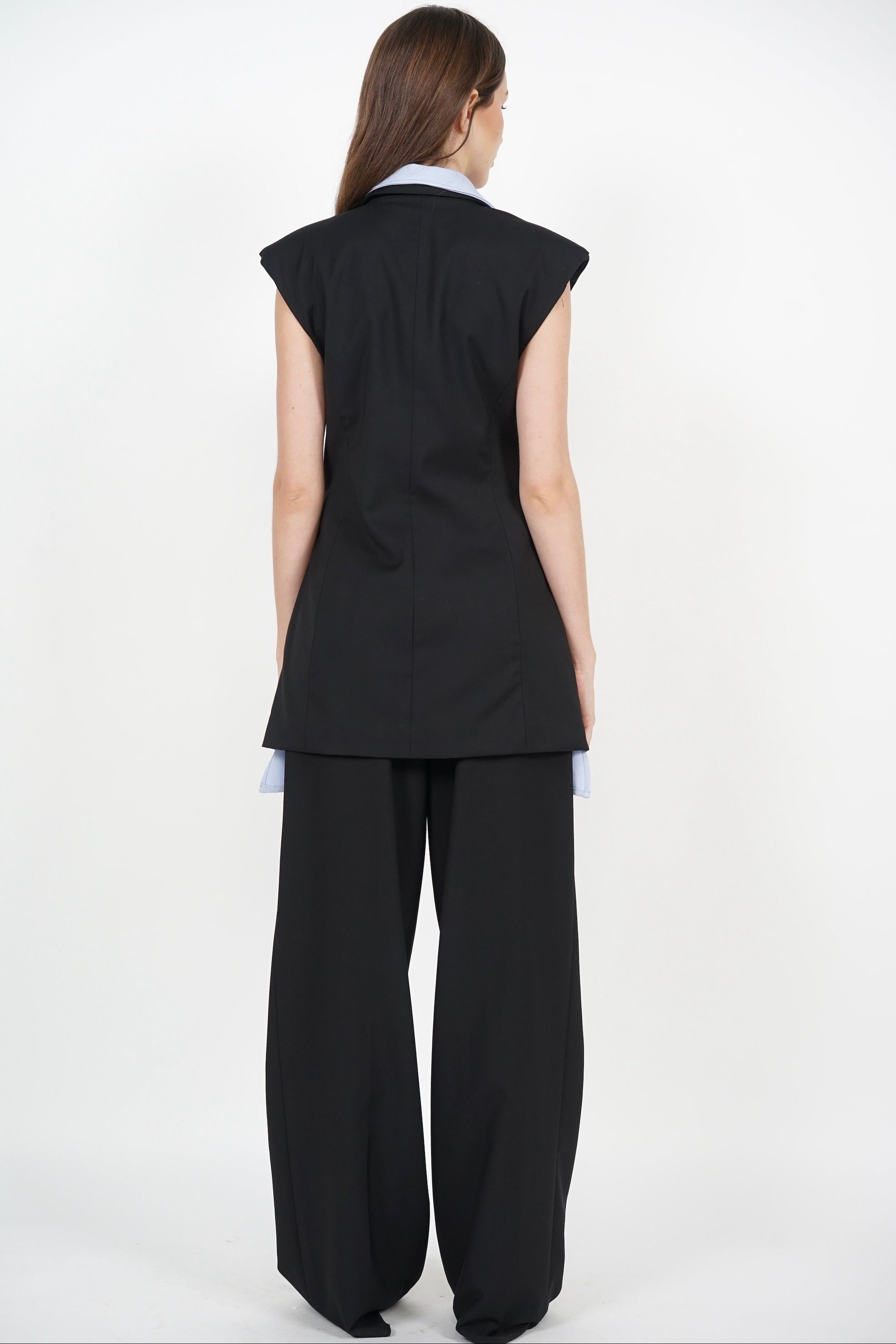 Layered Vest Top in Black Blue