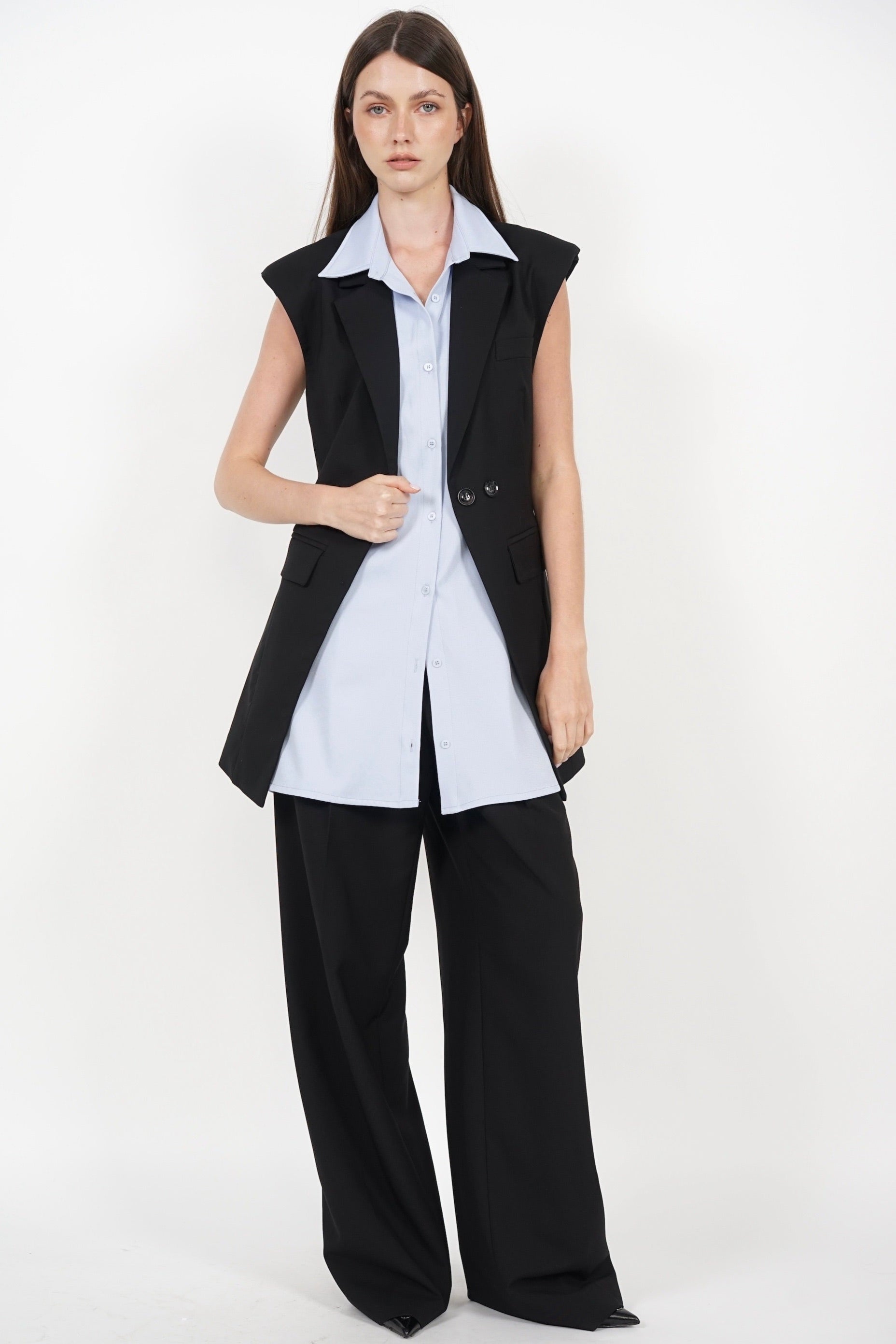 Layered Vest Top in Black Blue