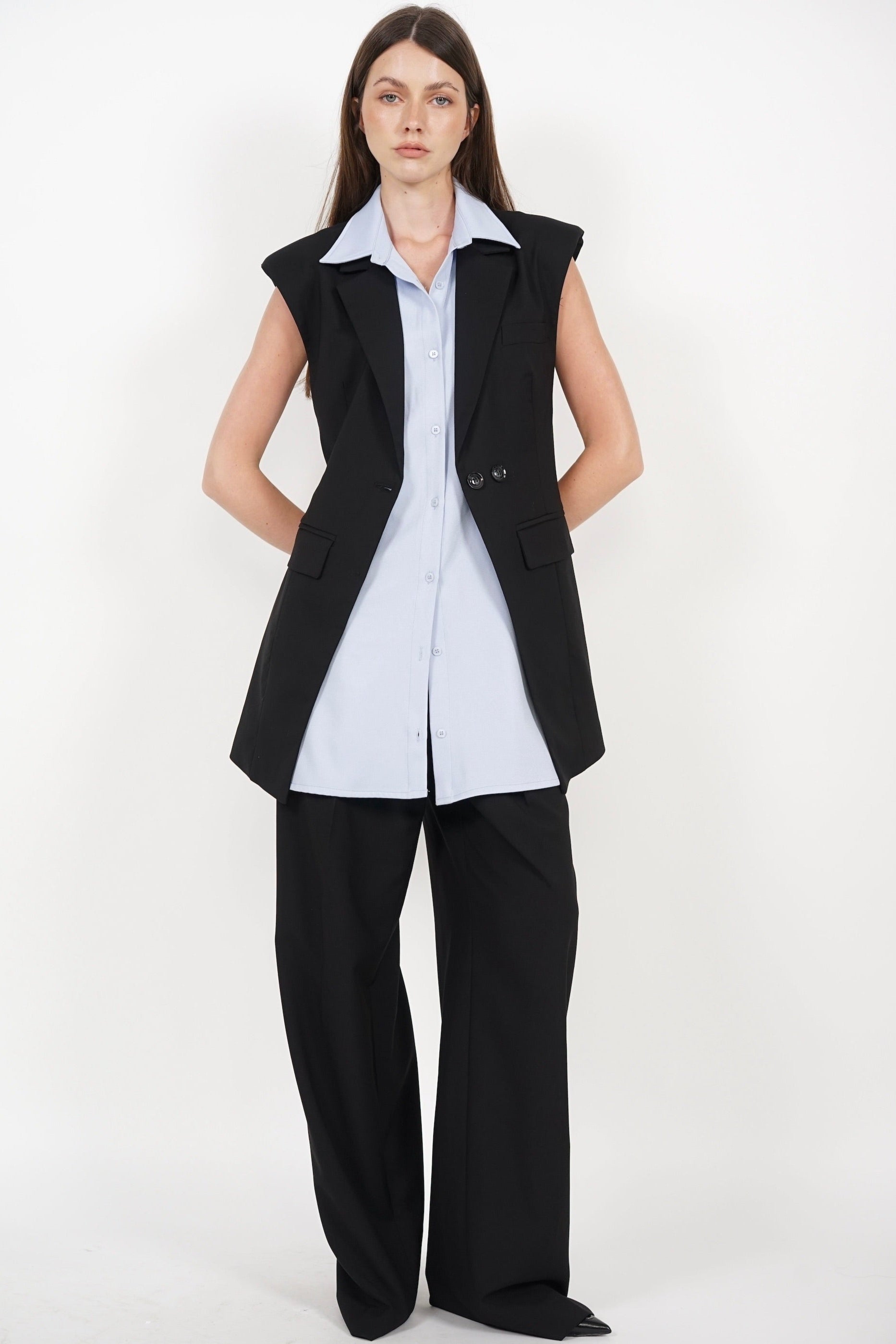 Layered Vest Top in Black Blue