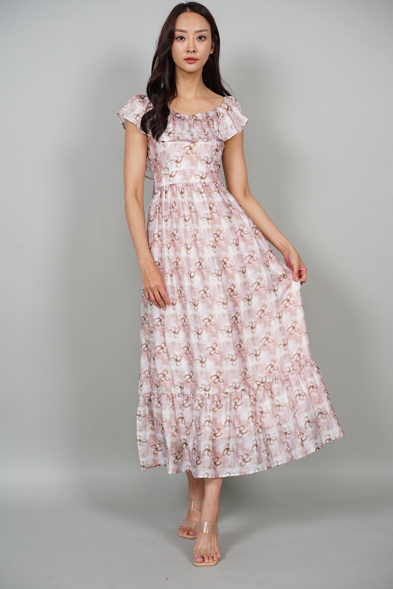 Soma Ruffled Maxi Dress in Pink Floral