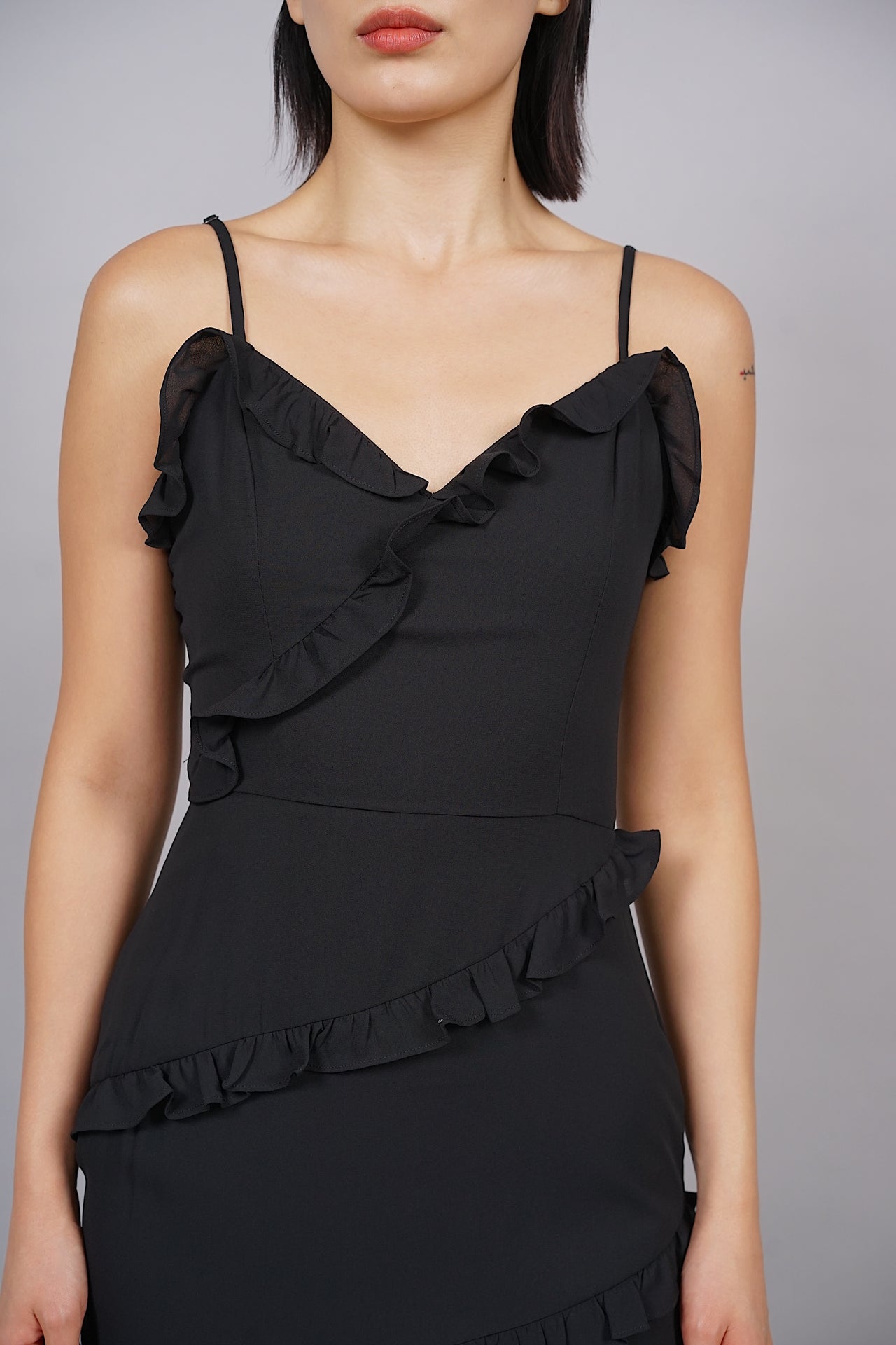 Eleda Ruffled Maxi Dress in Black
