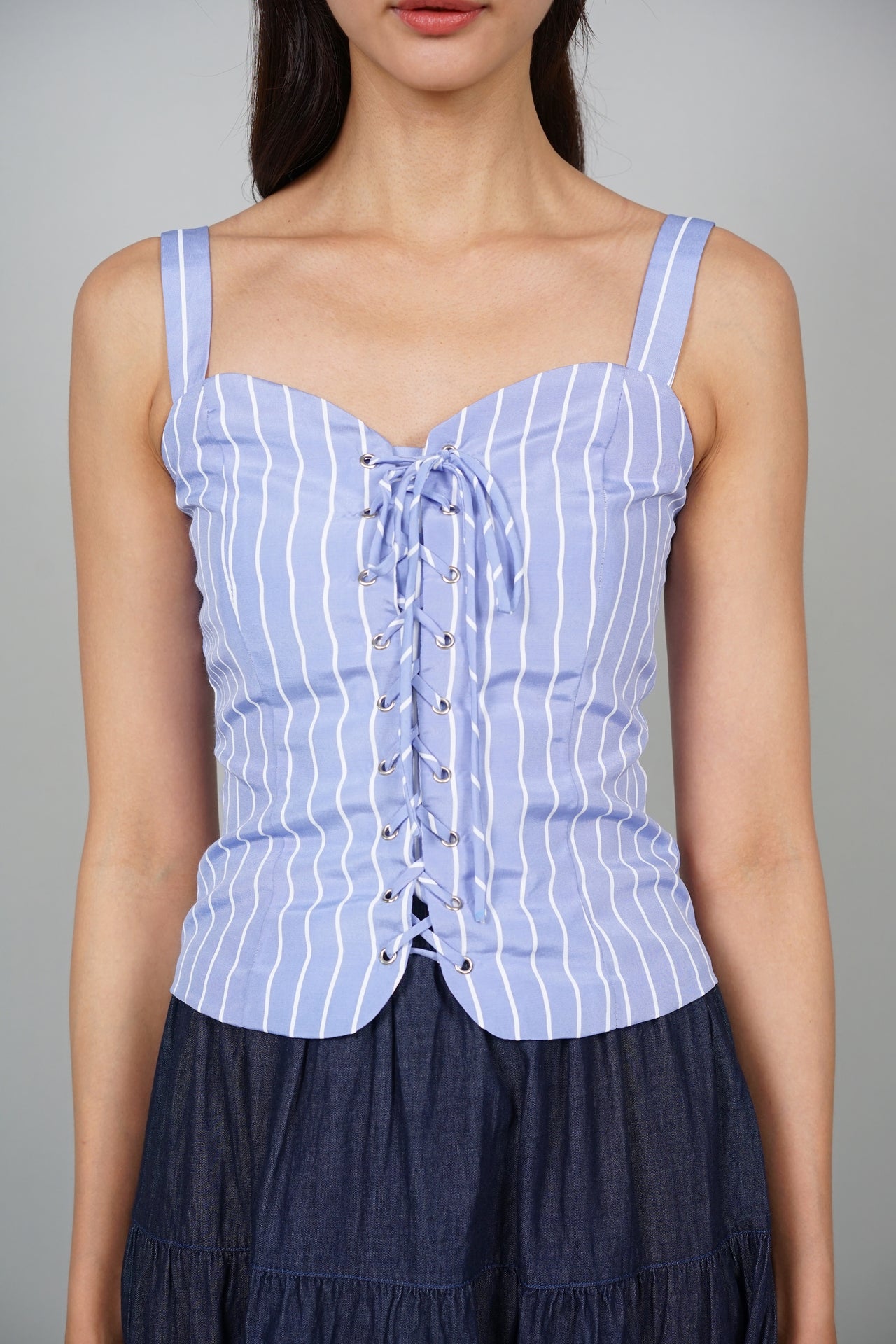 Selvi Lace-Up Top in Blue Stripes