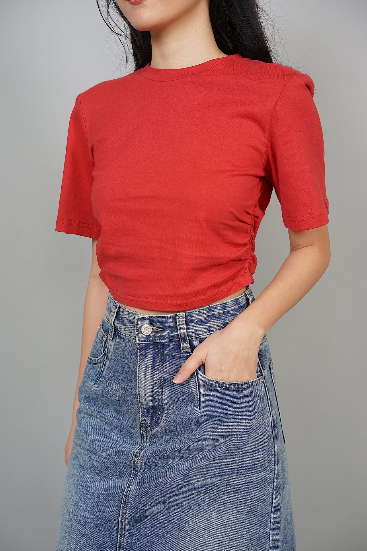 Ellecia Side Gathered Top in Berry Red