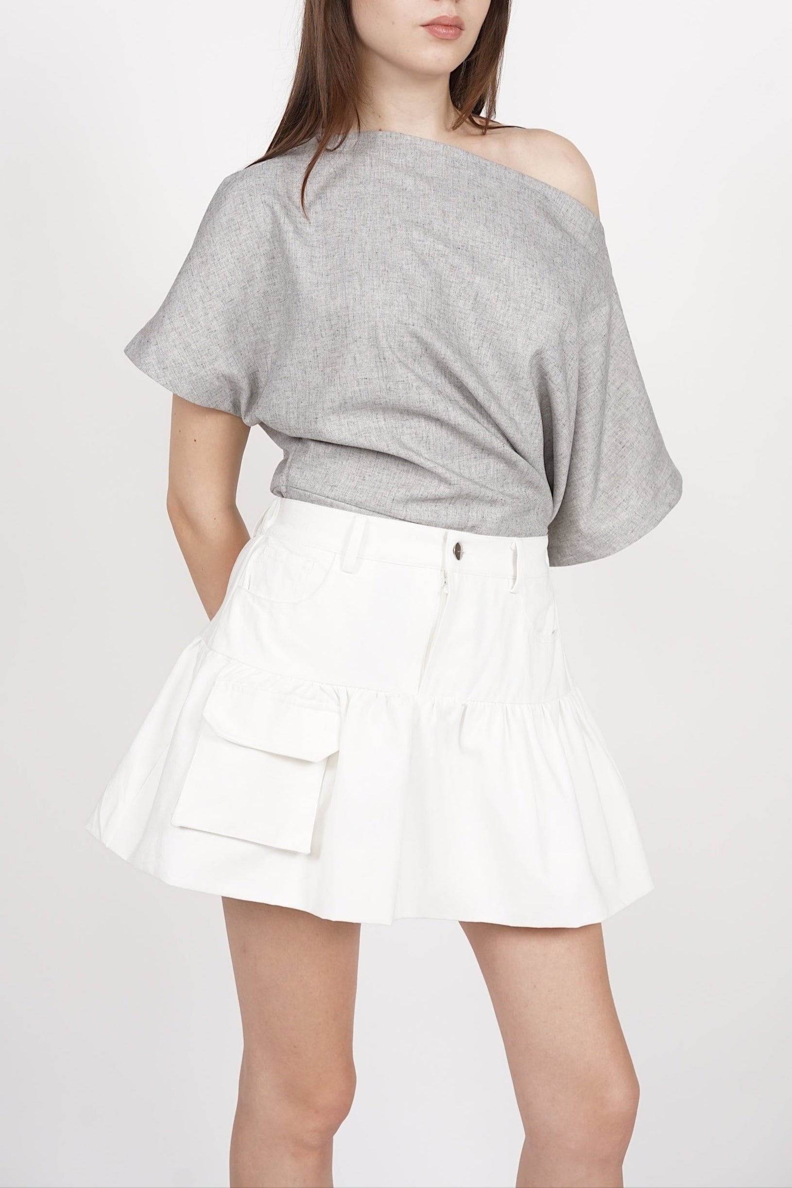 Asymmetrical Sleeve Top in Oat