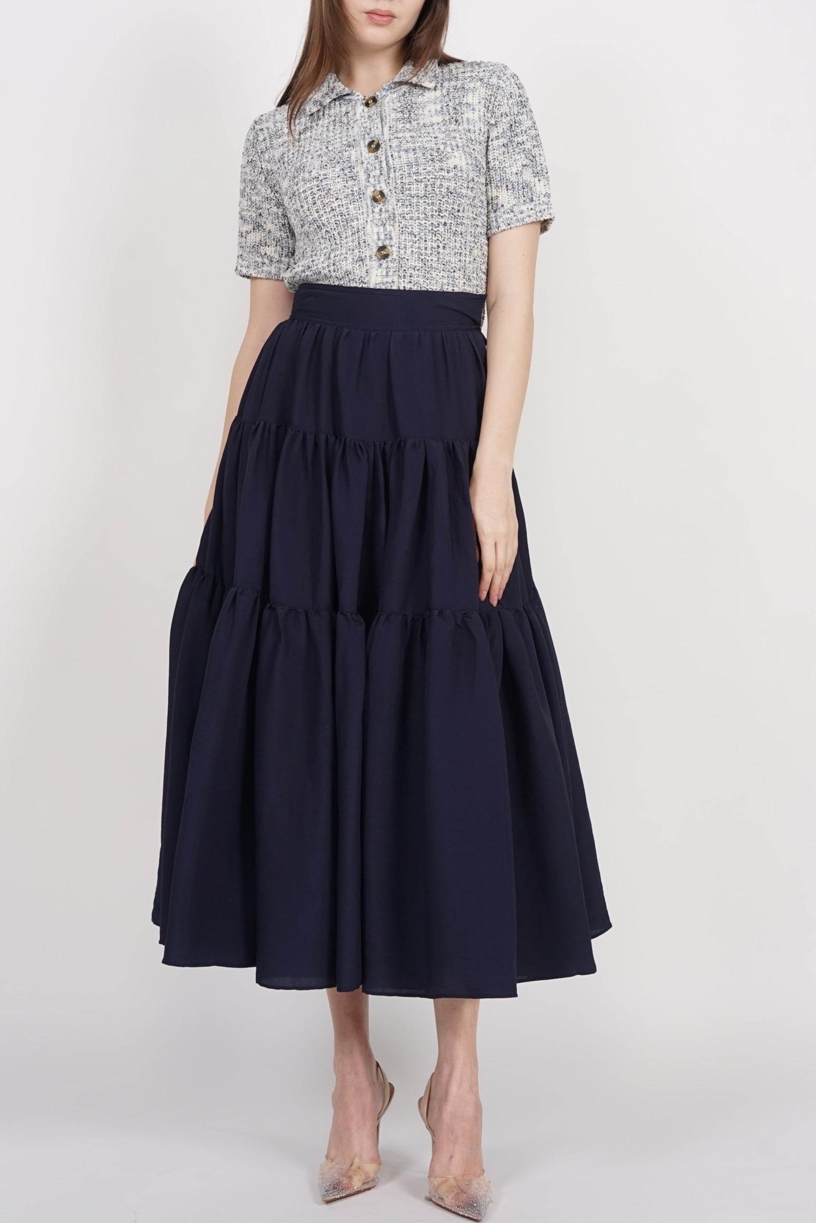 Polo Knit Top in Multi Blue