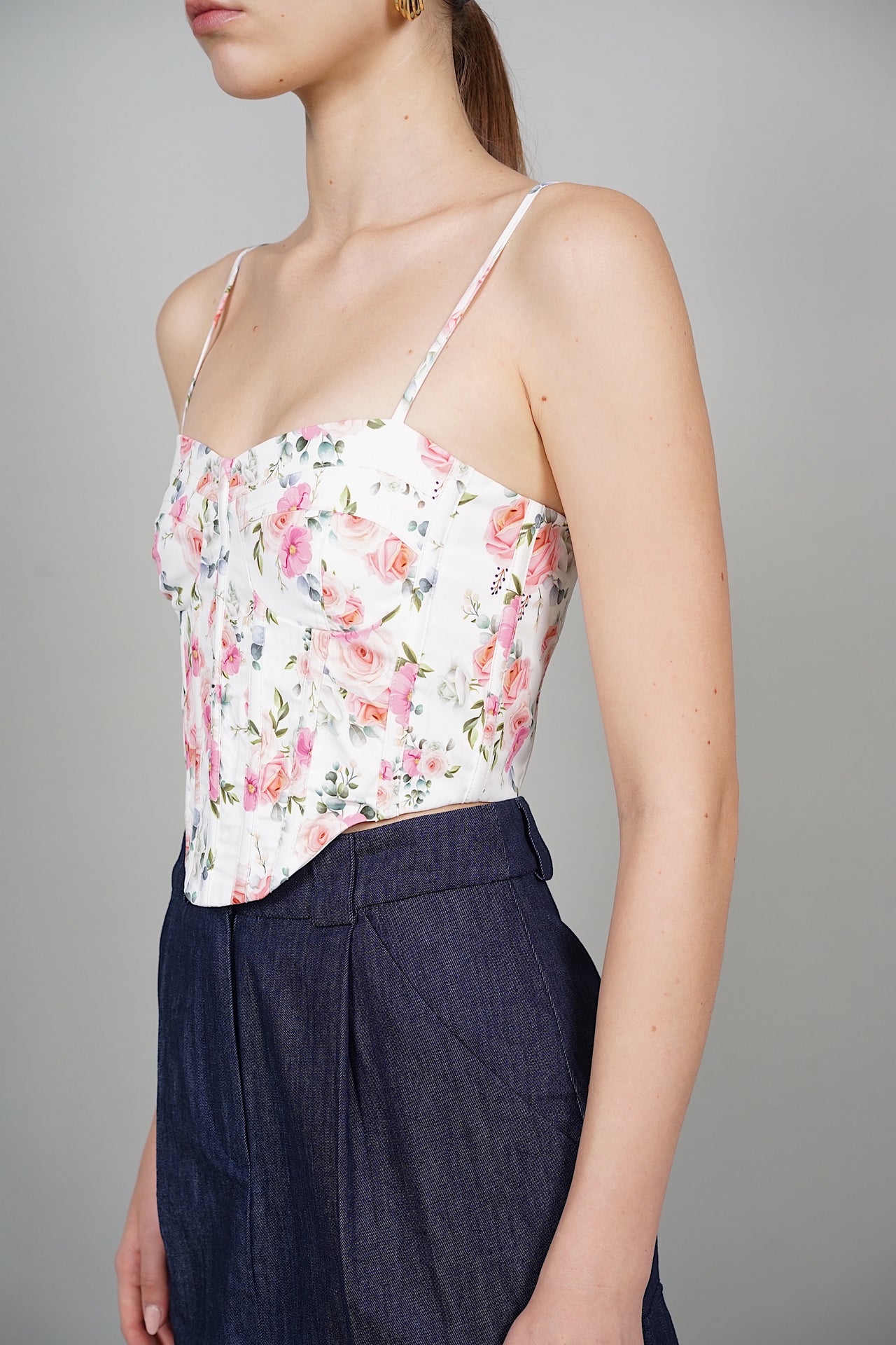 Tinea Cami Top in White Floral