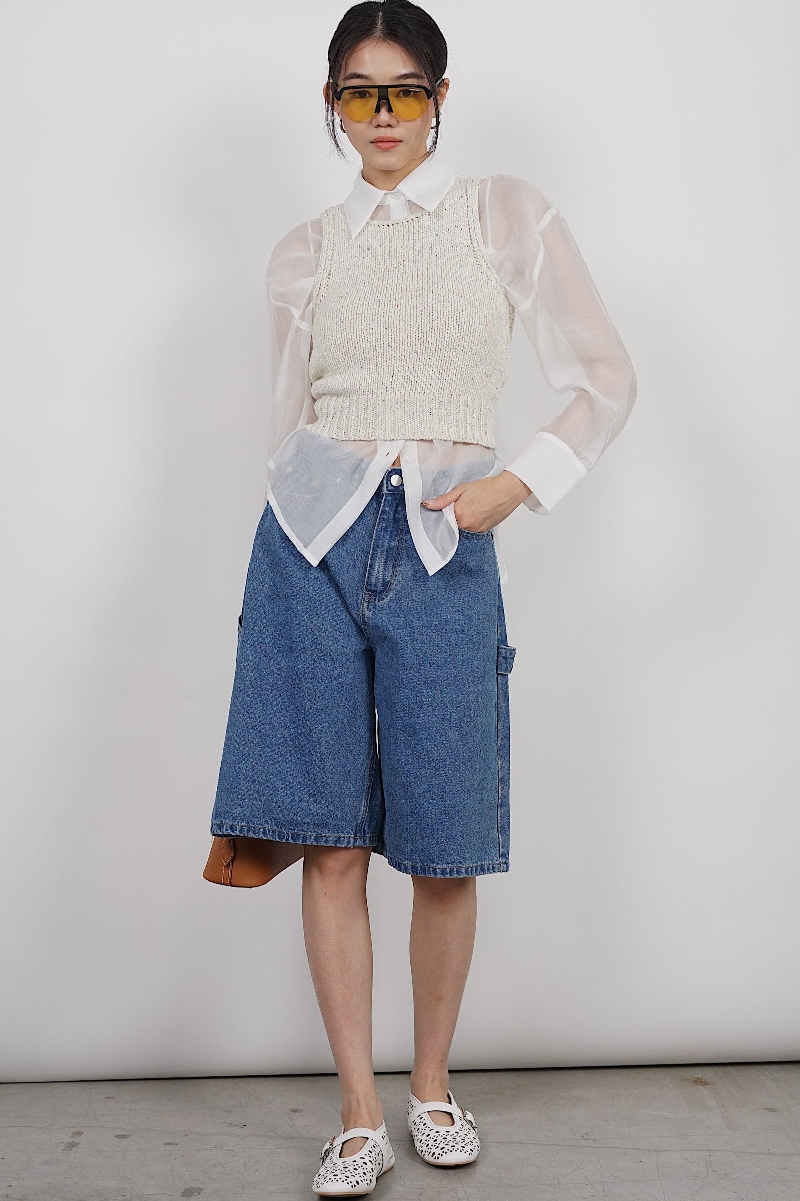 Open Back Knit Top in Ecru Pink