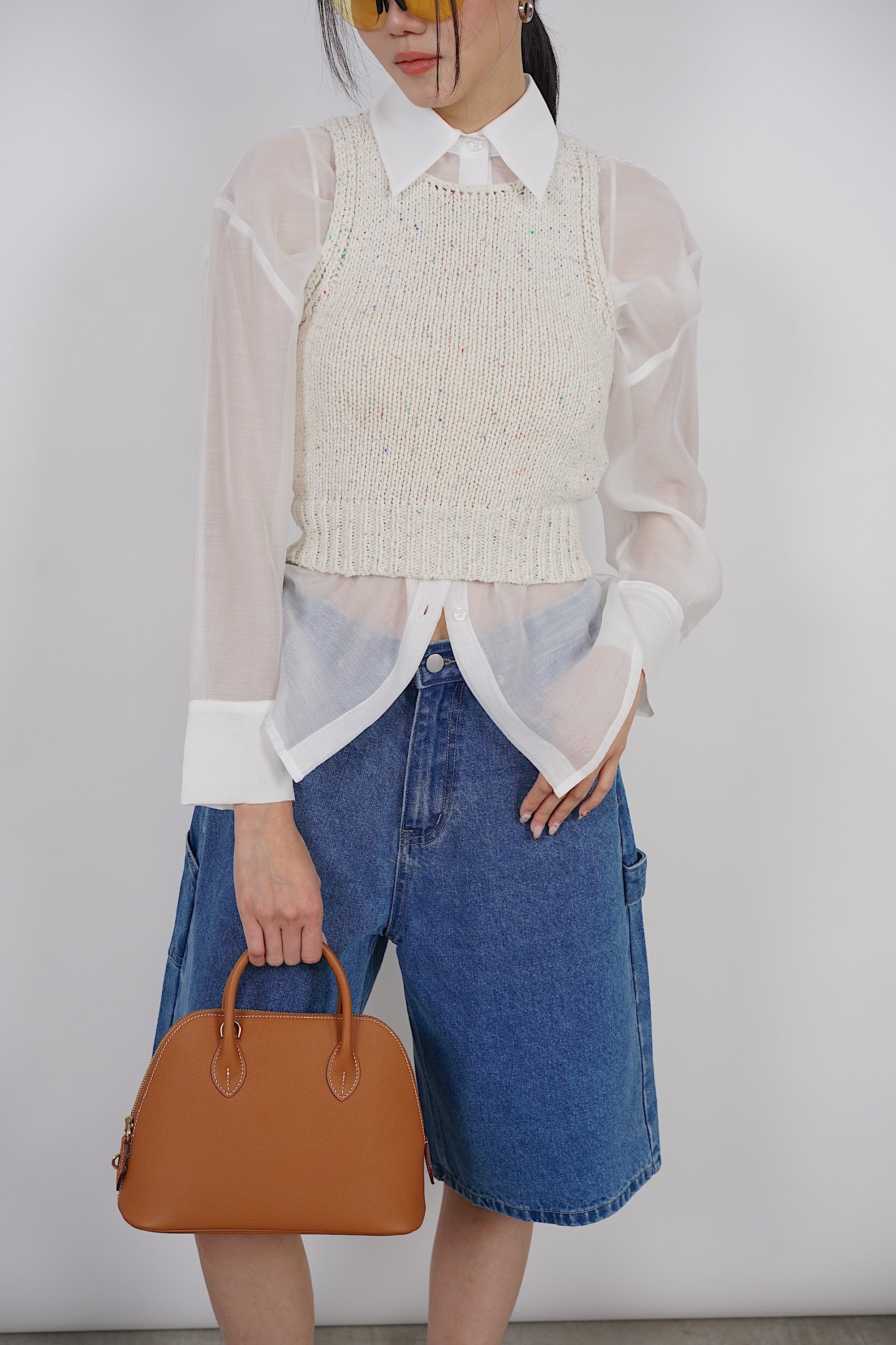 Open Back Knit Top in Ecru Pink