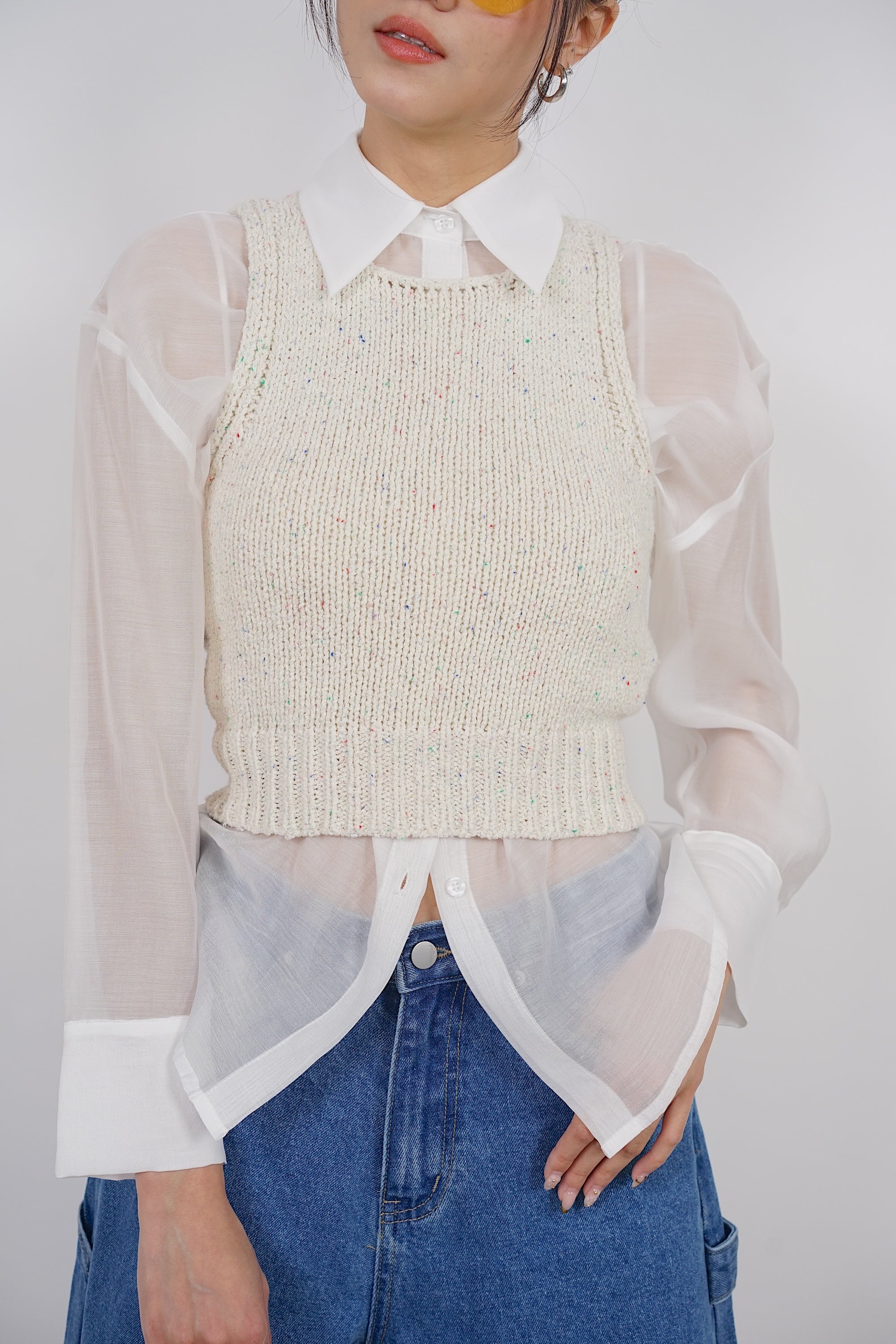 Open Back Knit Top in Ecru Pink