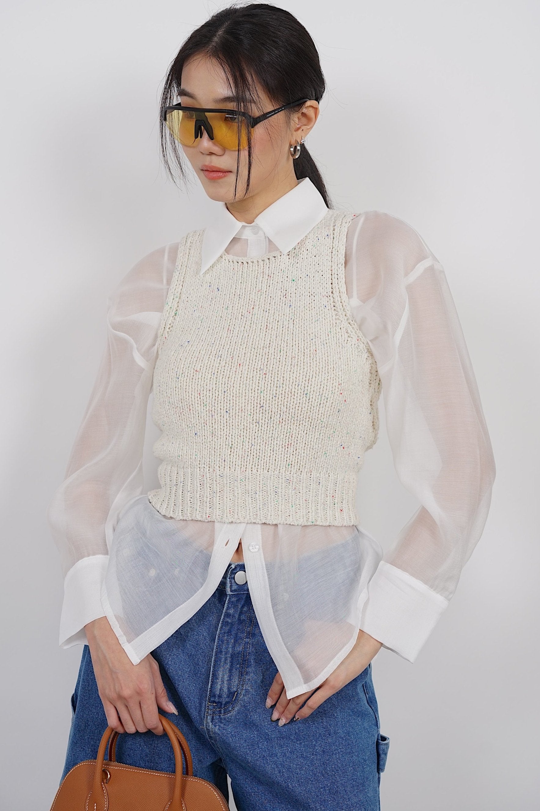 Open Back Knit Top in Ecru Pink