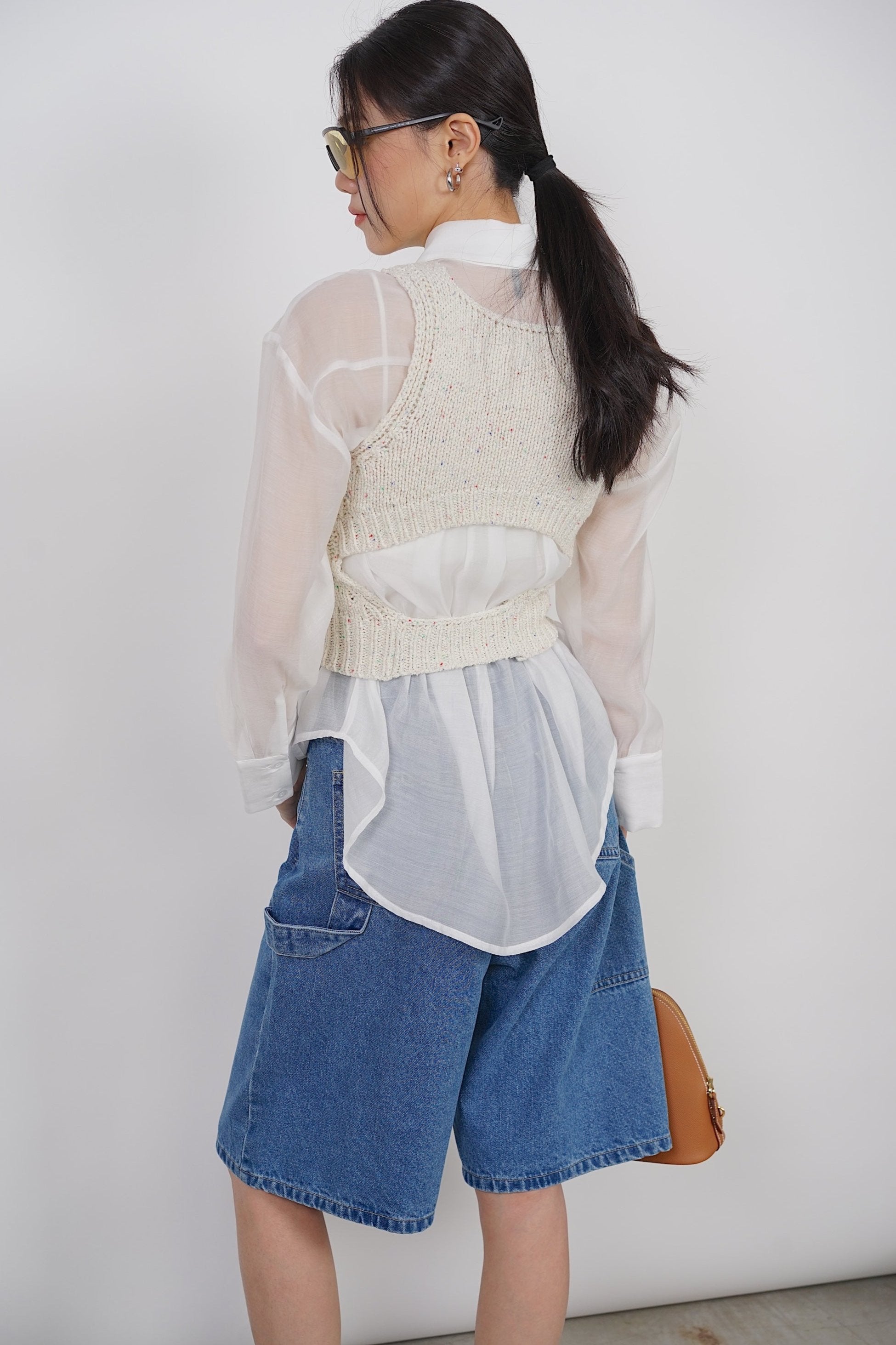 Open Back Knit Top in Ecru Pink