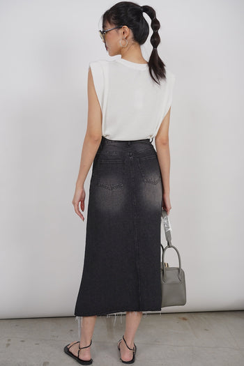 Distressed Denim Skirt in Washed Black