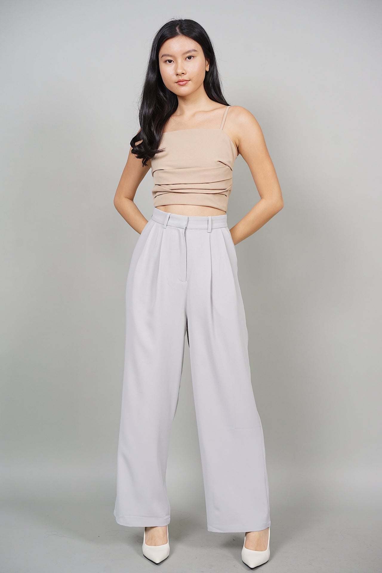 Faith Wide Leg Tailored Pants in Grey