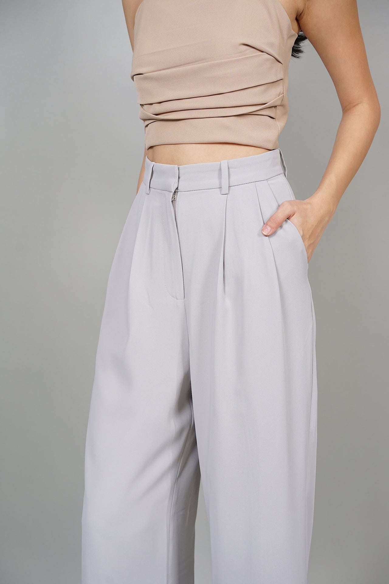 Faith Wide Leg Tailored Pants in Grey